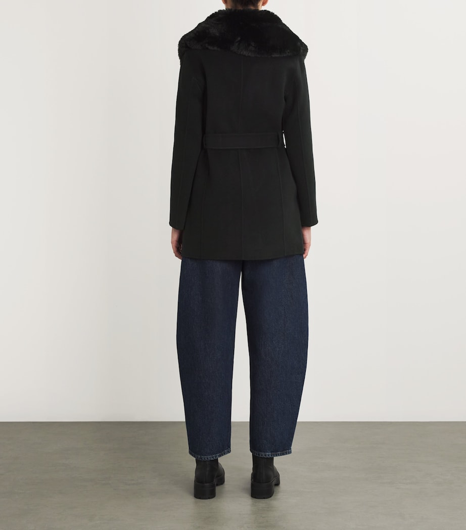 Wool-Blend Faux Fur-Collar Coat BLACK Image 4