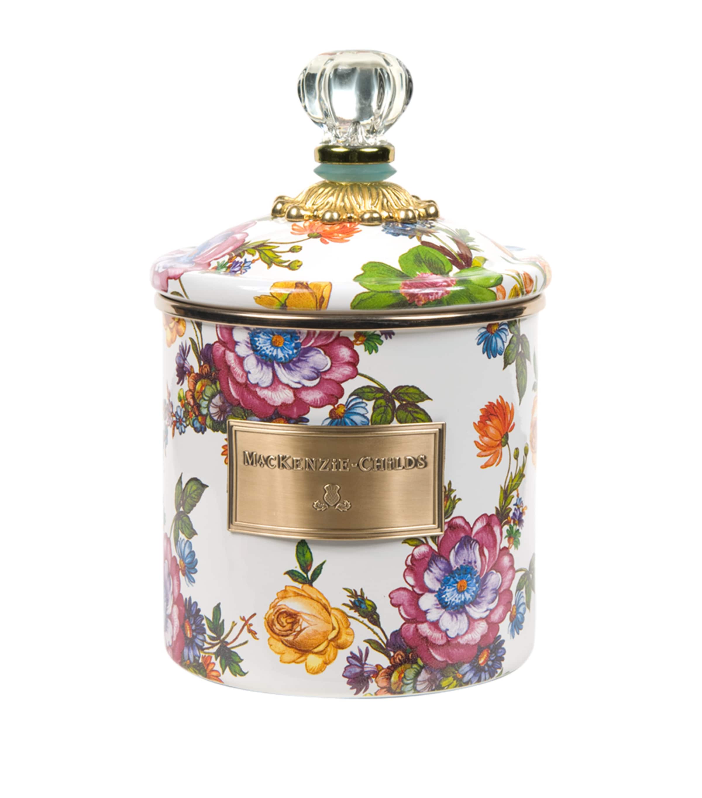 Mackenzie-childs Mackenzie Childs Flower Market Enameled Steel Small Canister In White