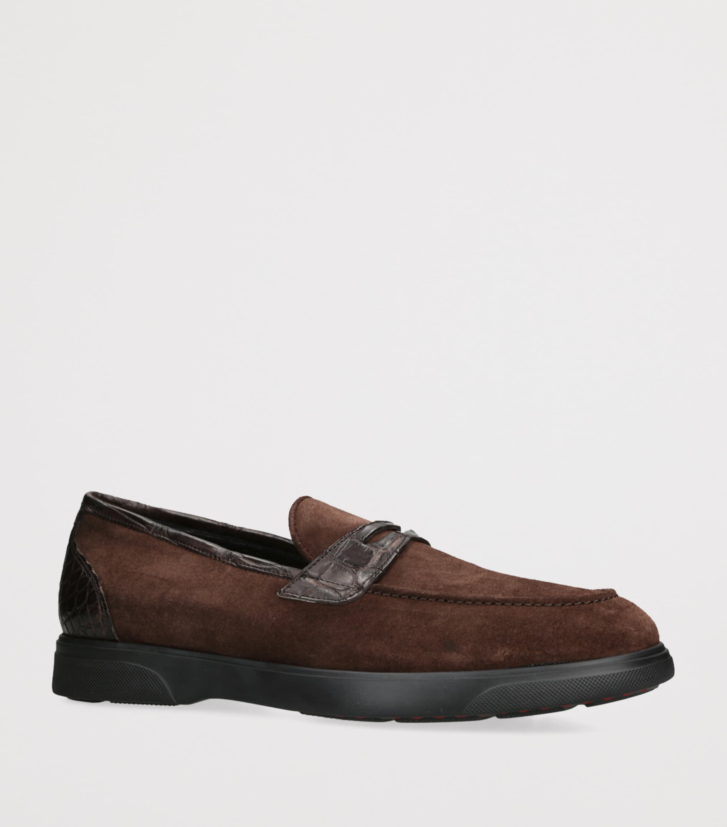 Suede Crocodile Leather-Detail Penny Loafers DARK BROWN Image 3