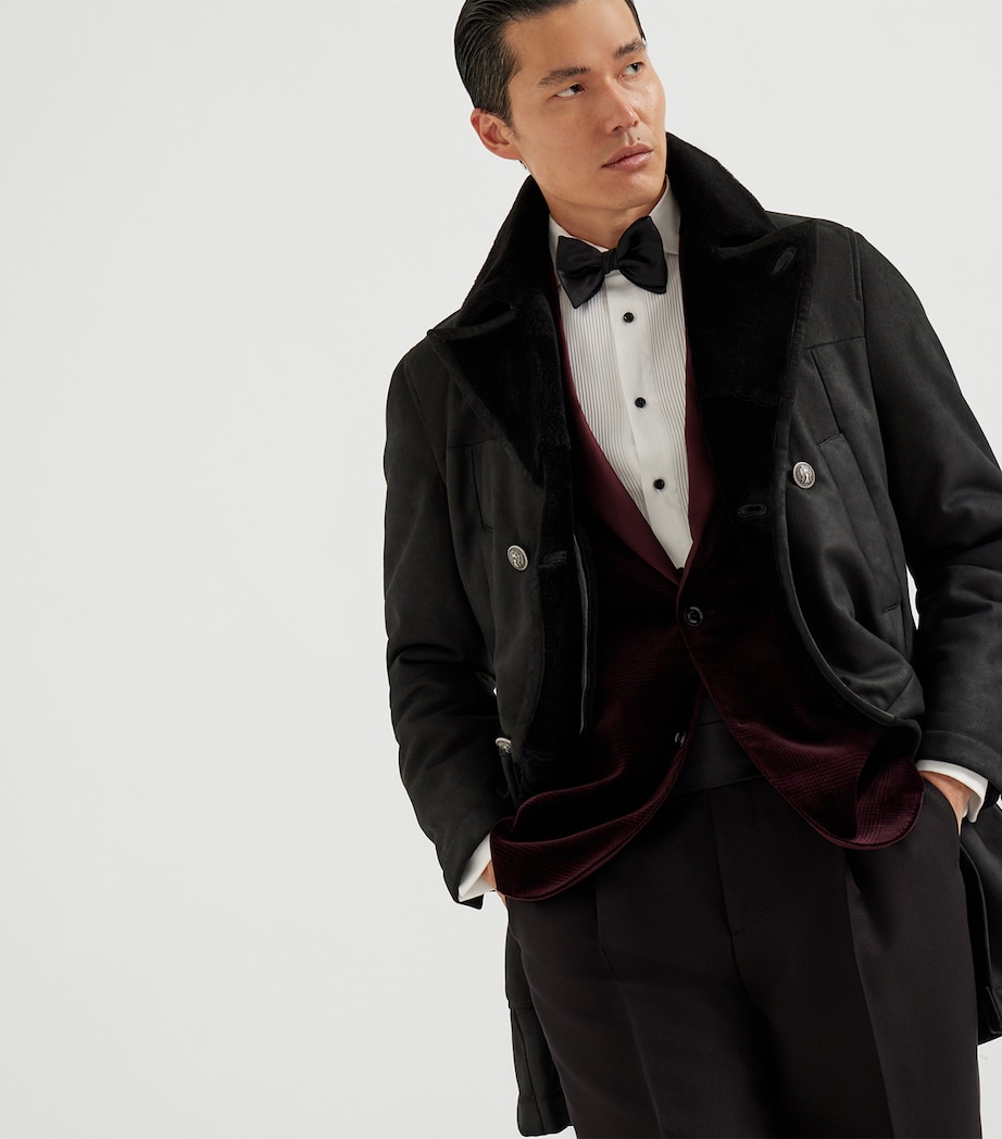 Suede Shearling-Trim Pea Coat C101 Image 5