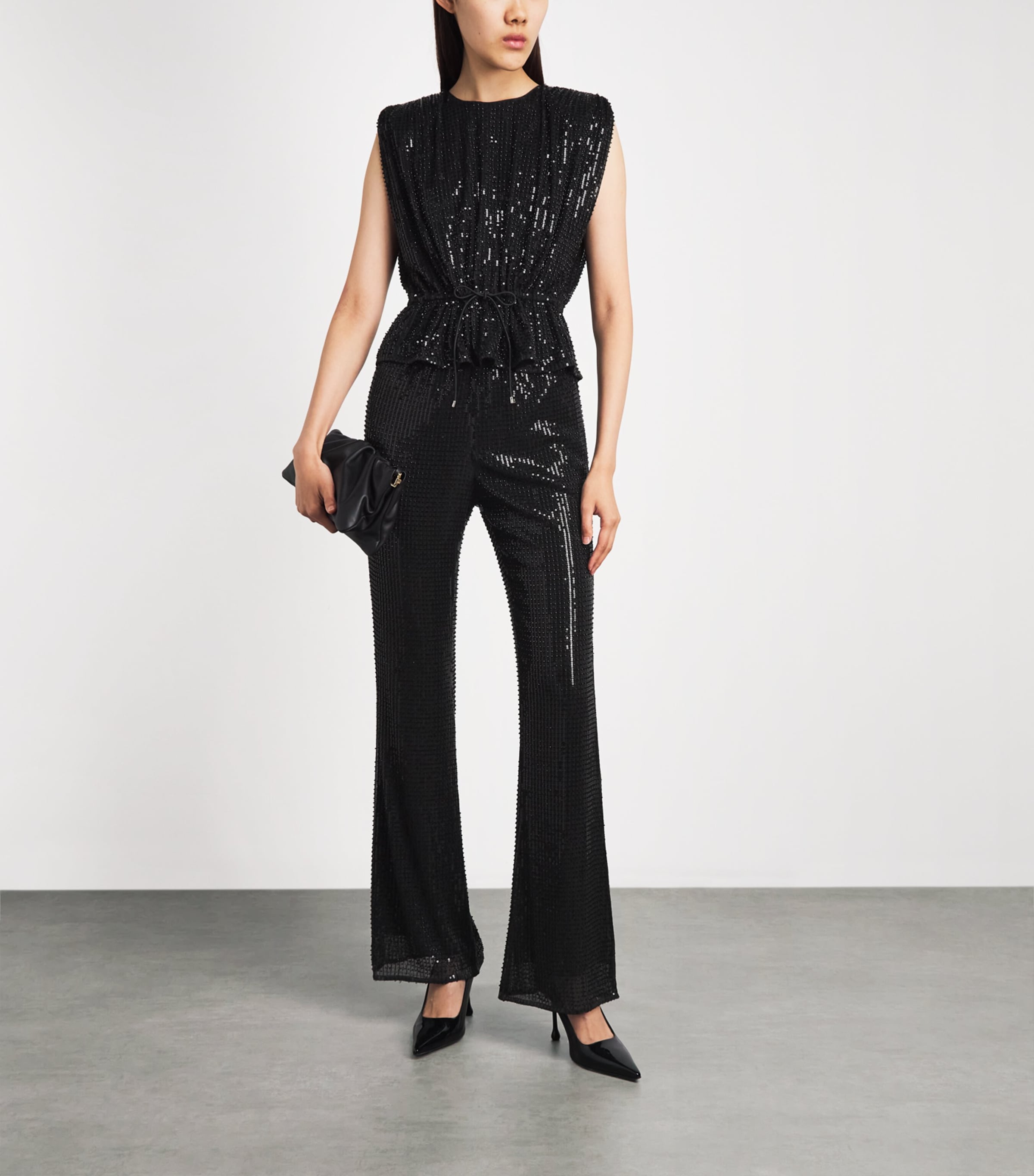 Toccin Womens Sequin Drawstring Talon Top Jet Image 2