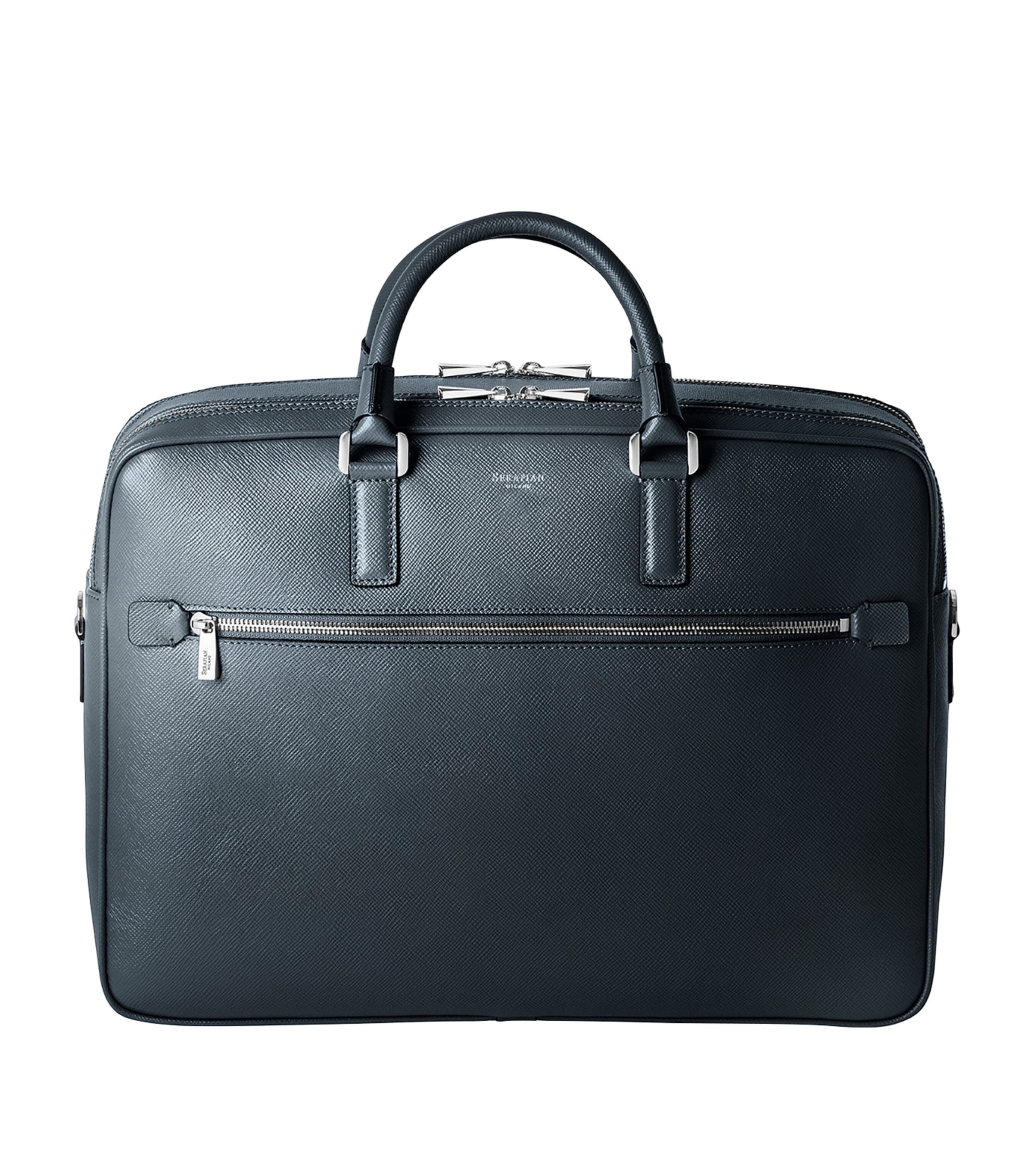 Serapian Leather Double Evolution Briefcase In Navy