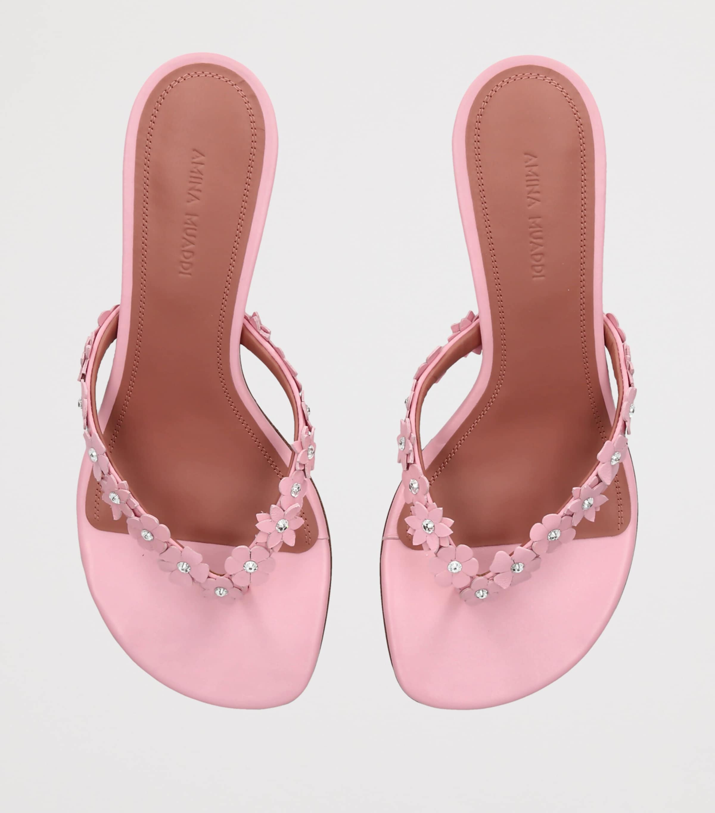 Amina Muaddi Leather Janis Heeled Sandals 45 Pink Image 4