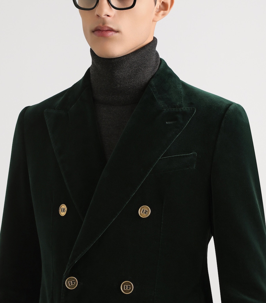 Velvet Double-Breasted Blazer V0707-DARK GREEN Image 4