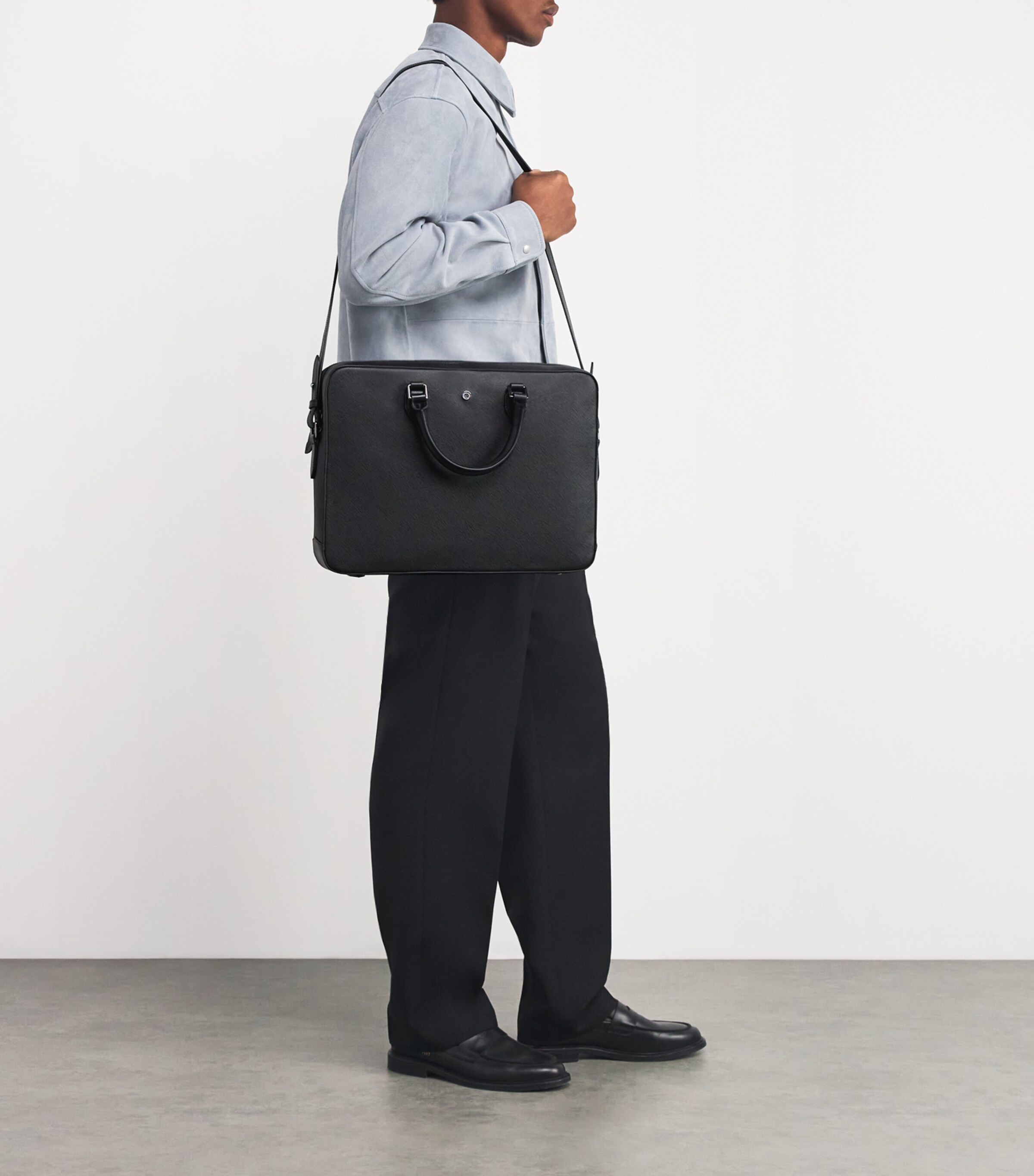 Harrods Saffiano Leather Briefcase Black Image 2