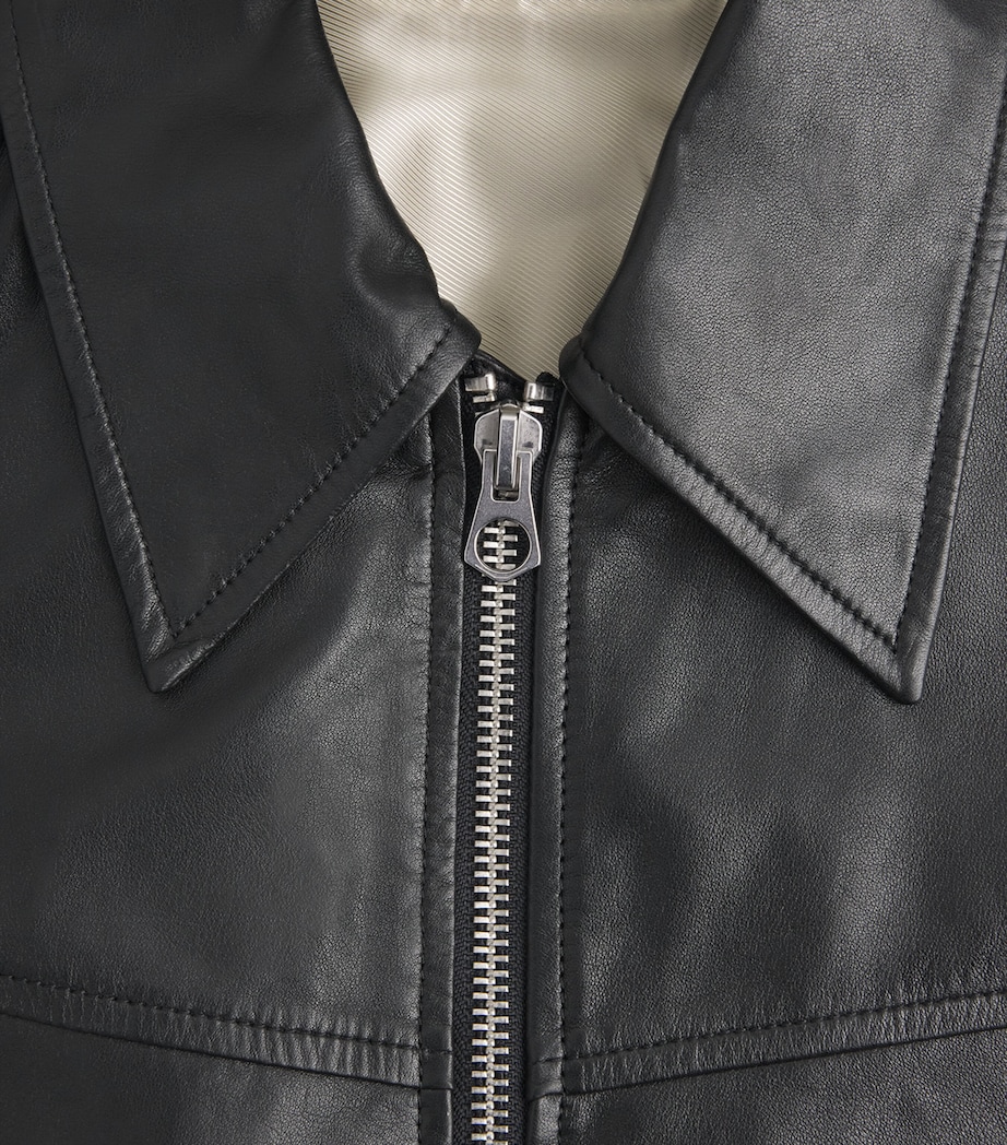 Lemaire Mens Waxed Leather Biker Jacket Black/ Image 6