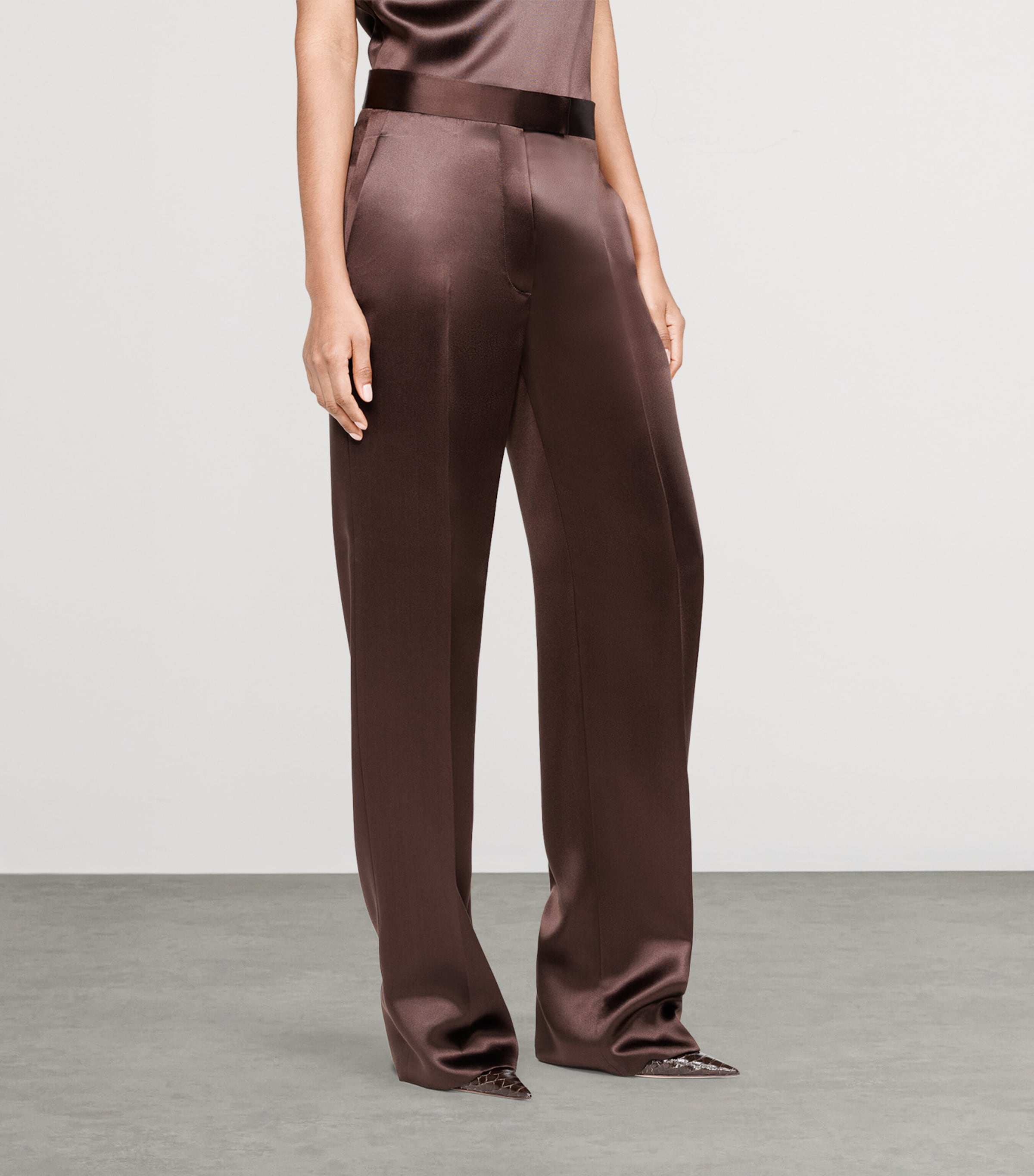TOM FORD Womens Silk Satin Wide-Leg Trousers Ear Image 3