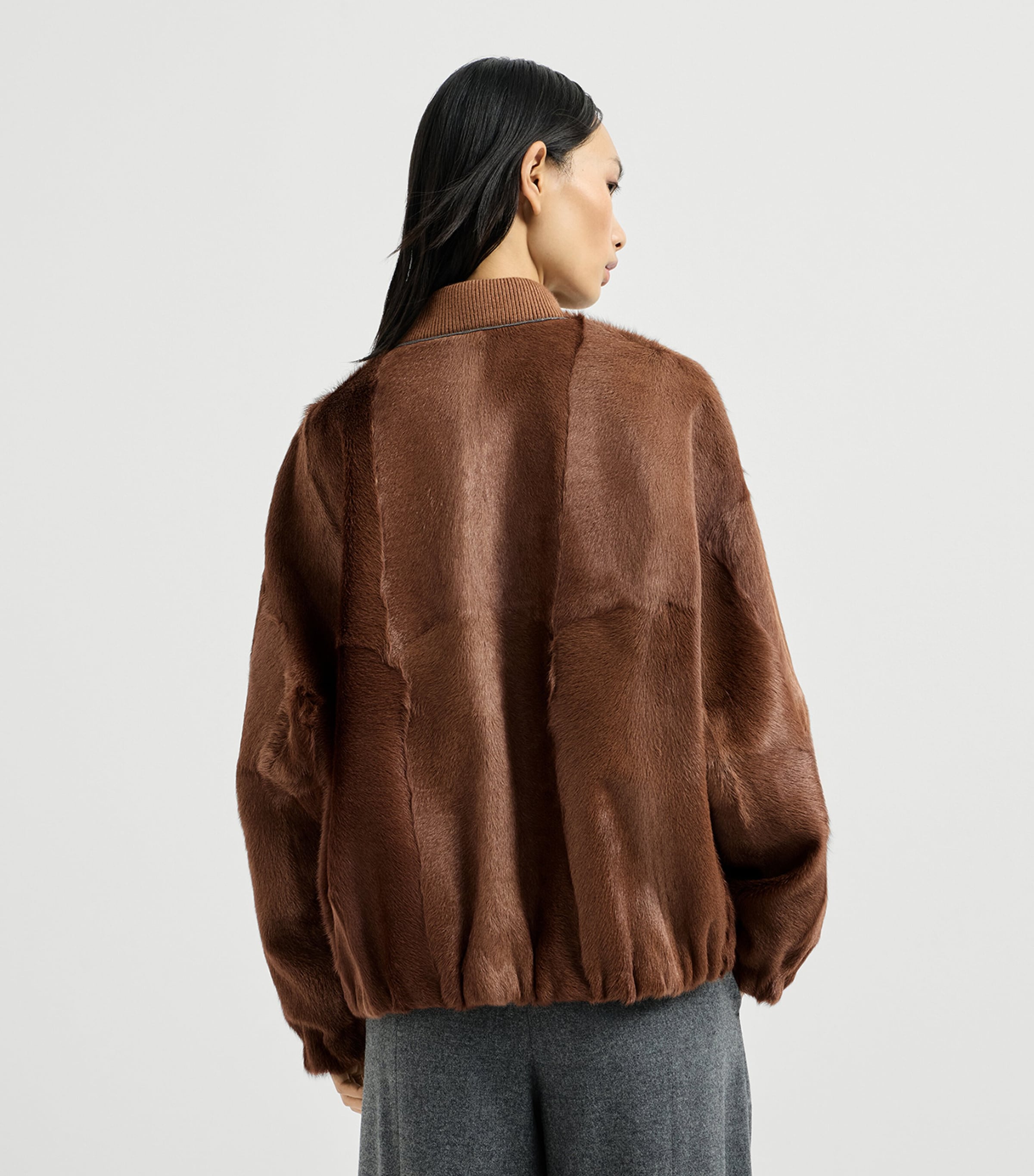 Brunello Cucinelli Womens Cashmere Shearling Bomber Jacket Brandy Sfumato Image 3