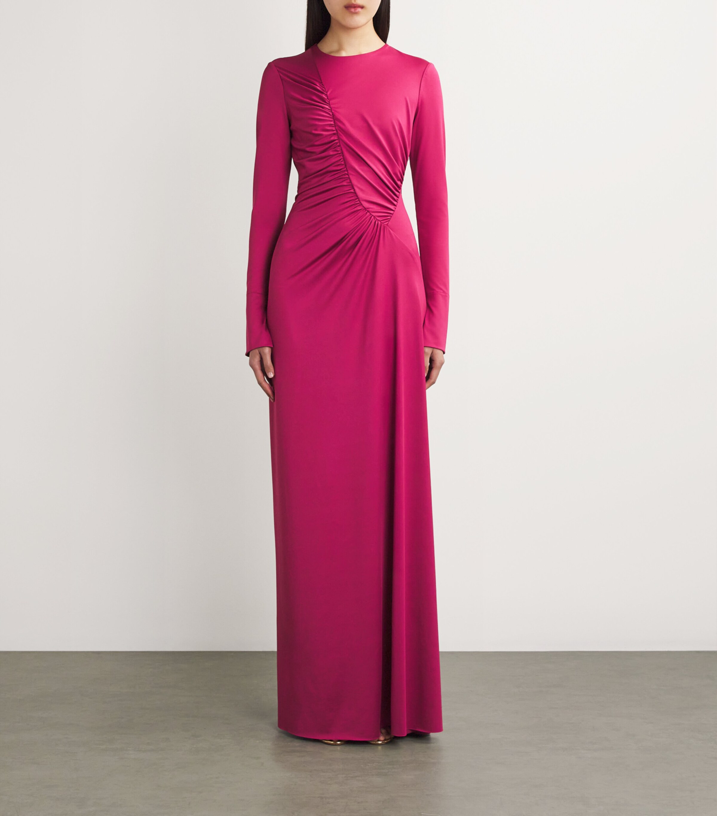 Long-Sleeve Ruched Maxi Dress CHERRY Image 3