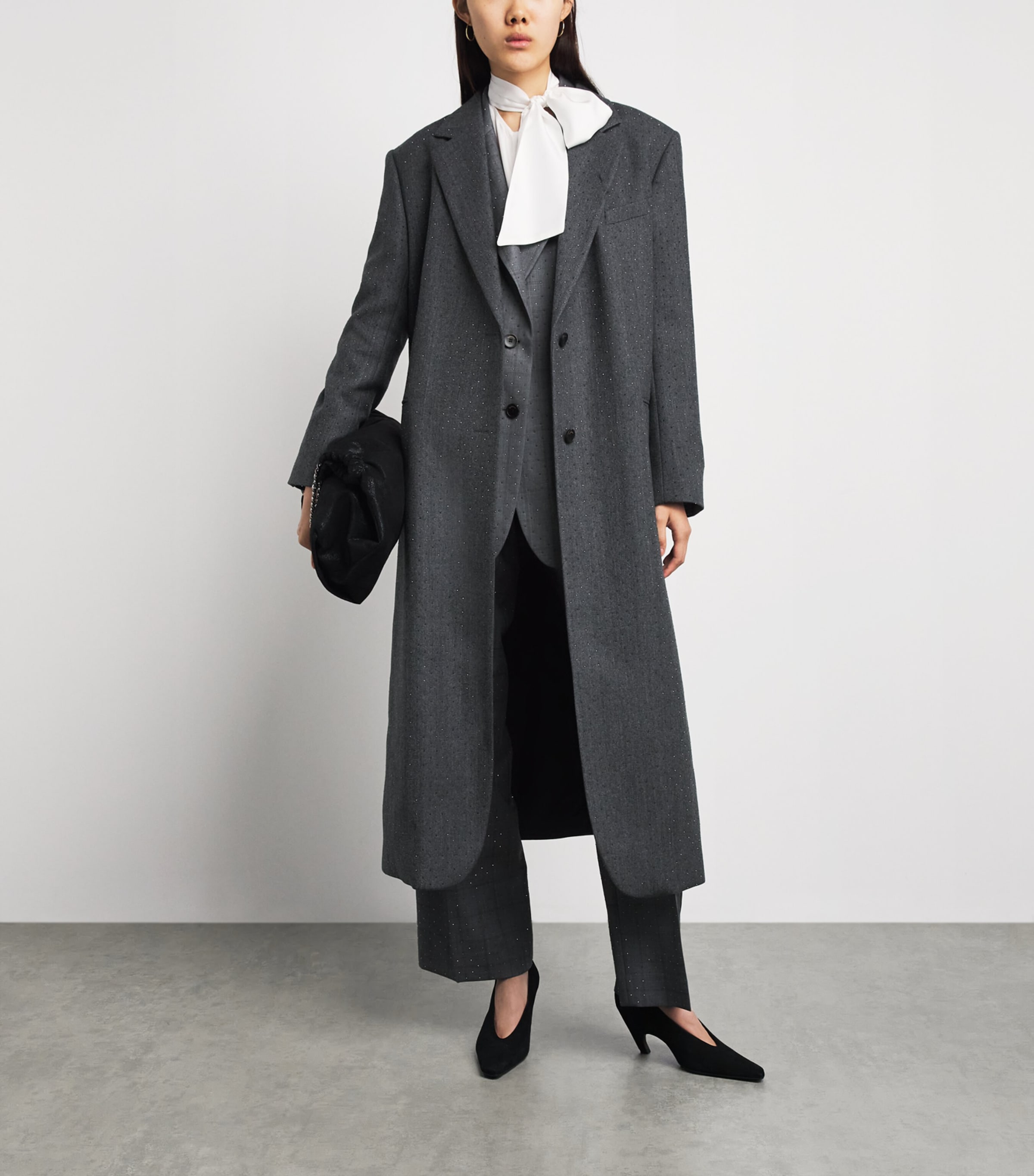 Sandro Paris Womens Wool Rhinestone Long Coat Dark Grey Image 2