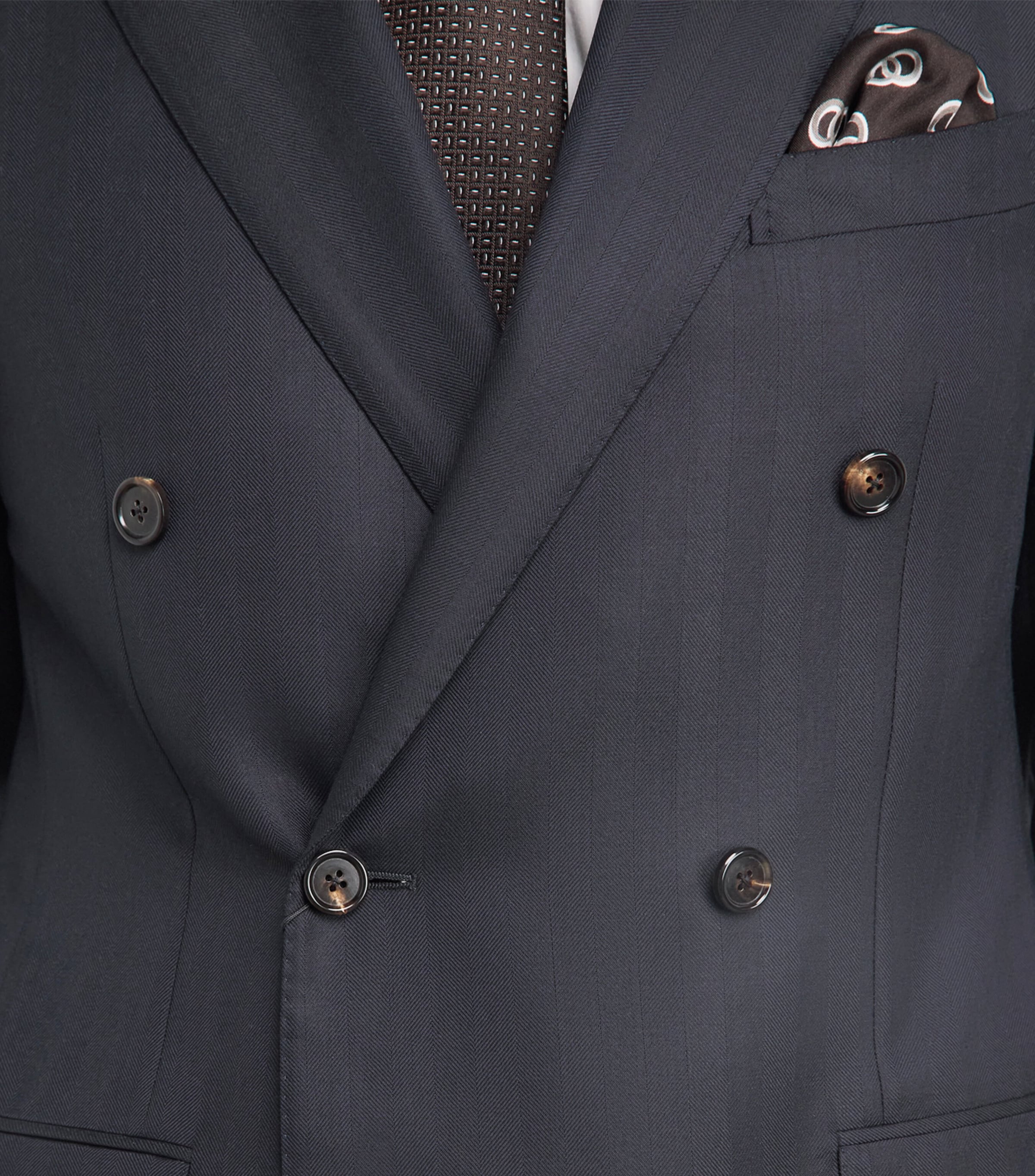 Corneliani Mens Wool Herringbone 2-Piece Suit Navy Blue Image 3