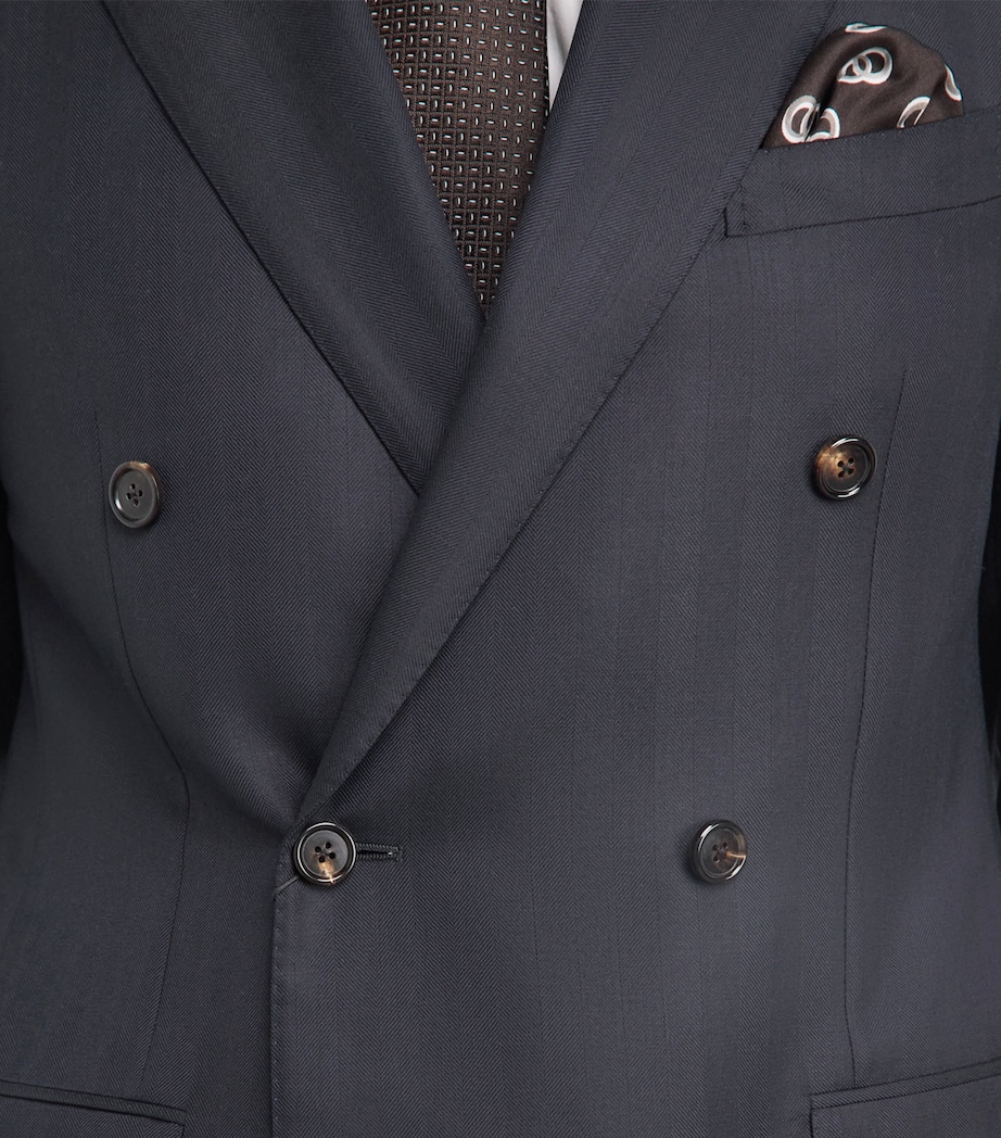 Corneliani Mens Wool Herringbone 2-Piece Suit Navy Blue Image 3