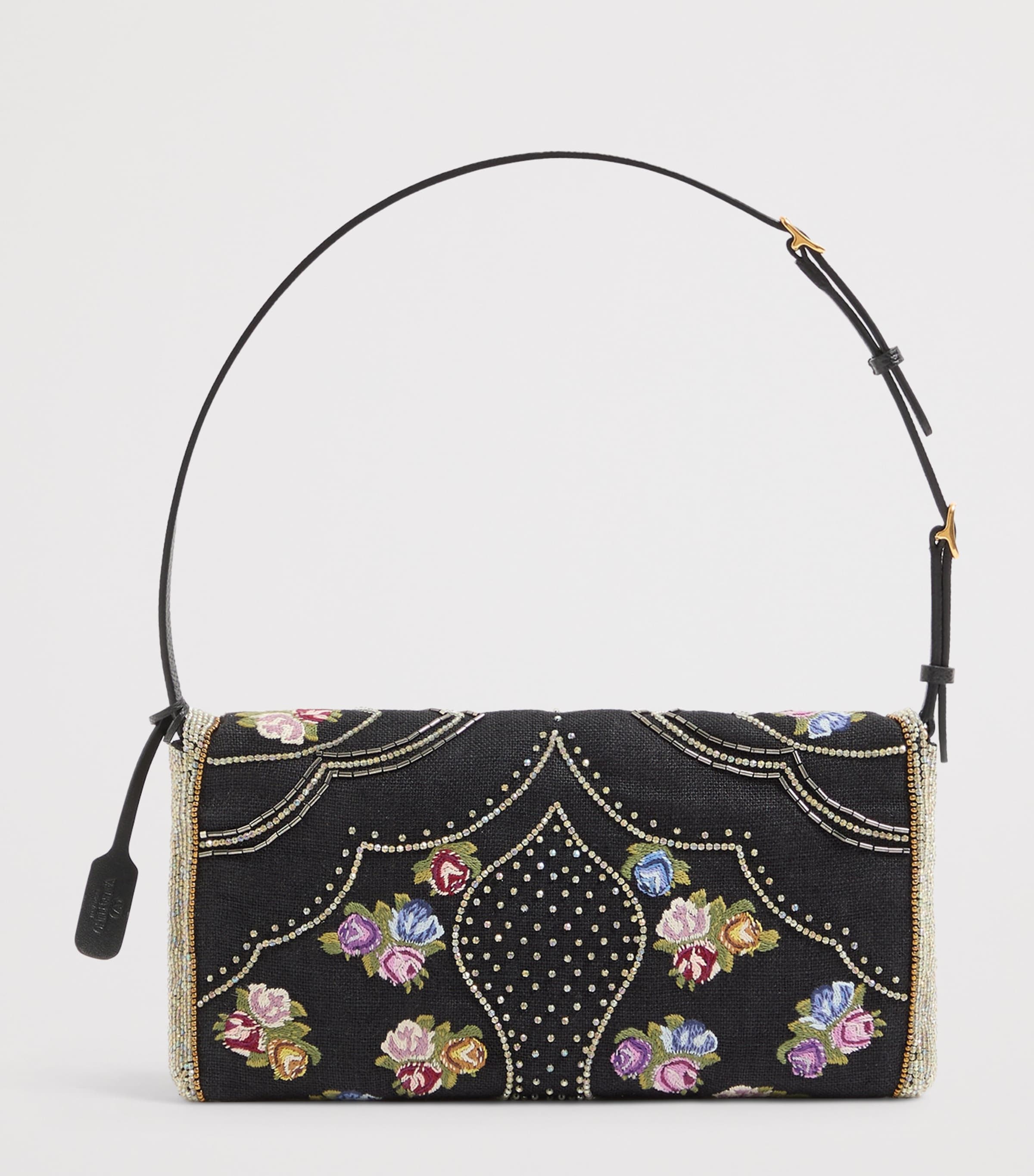 Valentino Garavani Small Linen Beaded DeVain Shoulder Bag Image 4