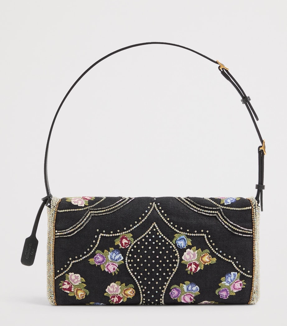Valentino Garavani Small Linen Beaded DeVain Shoulder Bag Image 4