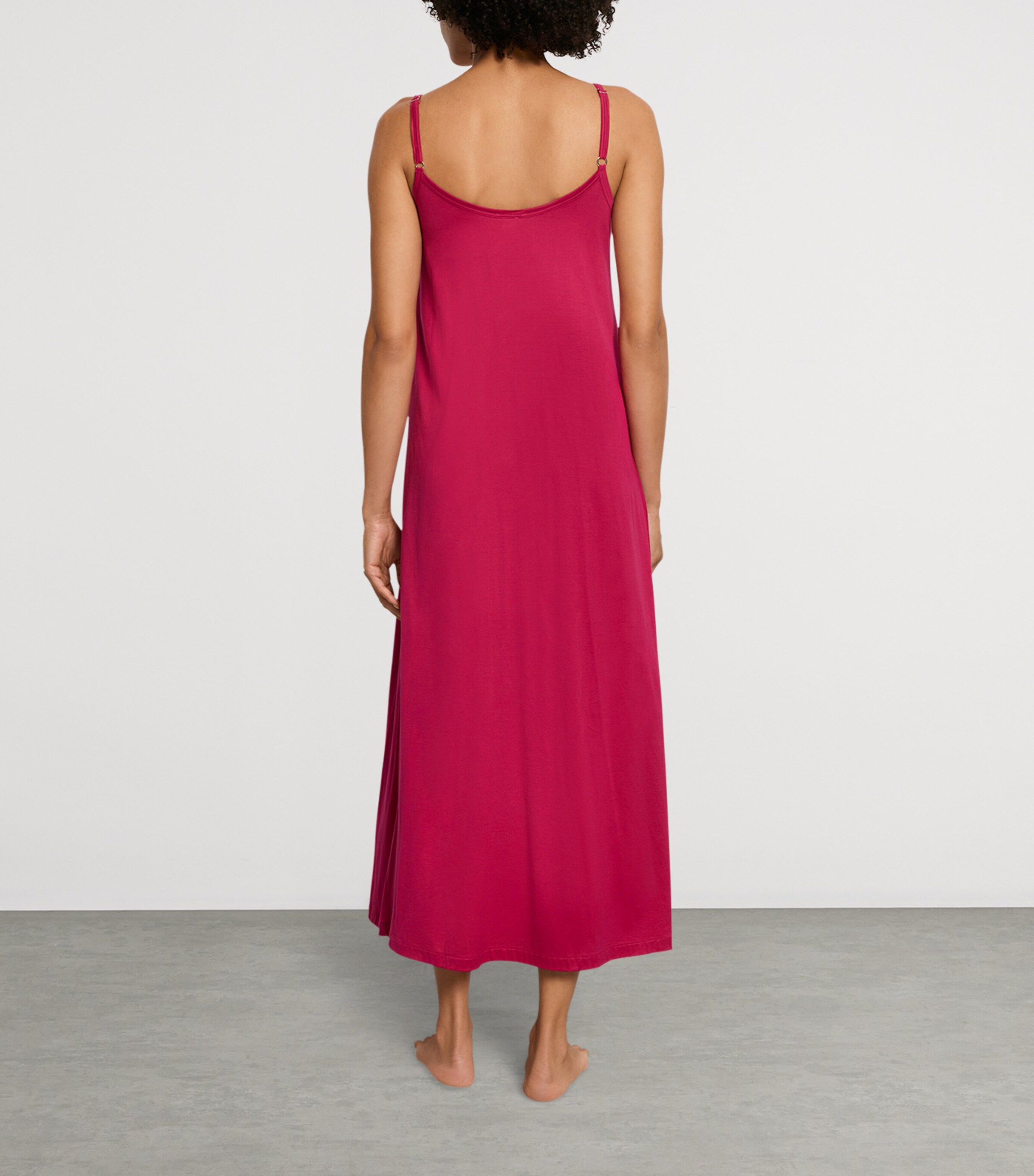 Hanro Womens Cotton Juliet Long Spaghetti Dress Light Sangria Image 3