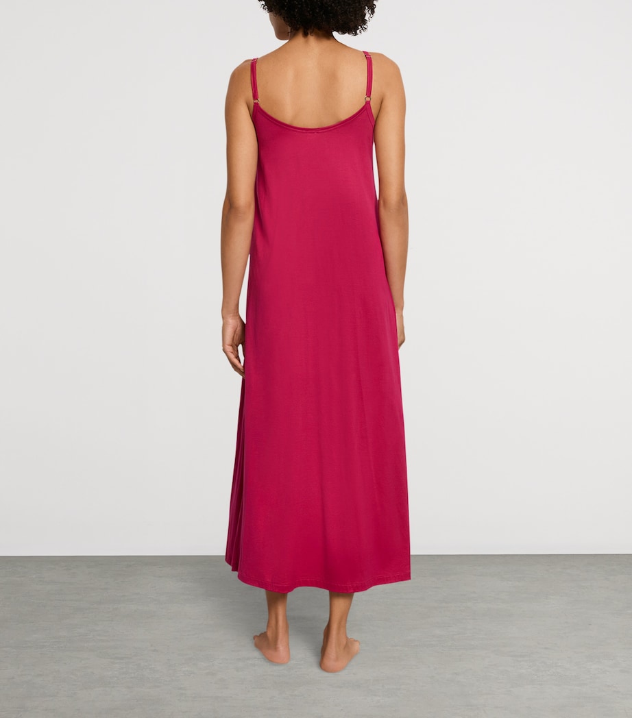 Hanro Womens Cotton Juliet Long Spaghetti Dress Light Sangria Image 3