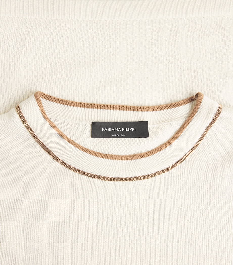 Cotton Embellished-Neck T-Shirt VR1 BURRO/VIMINI Image 5