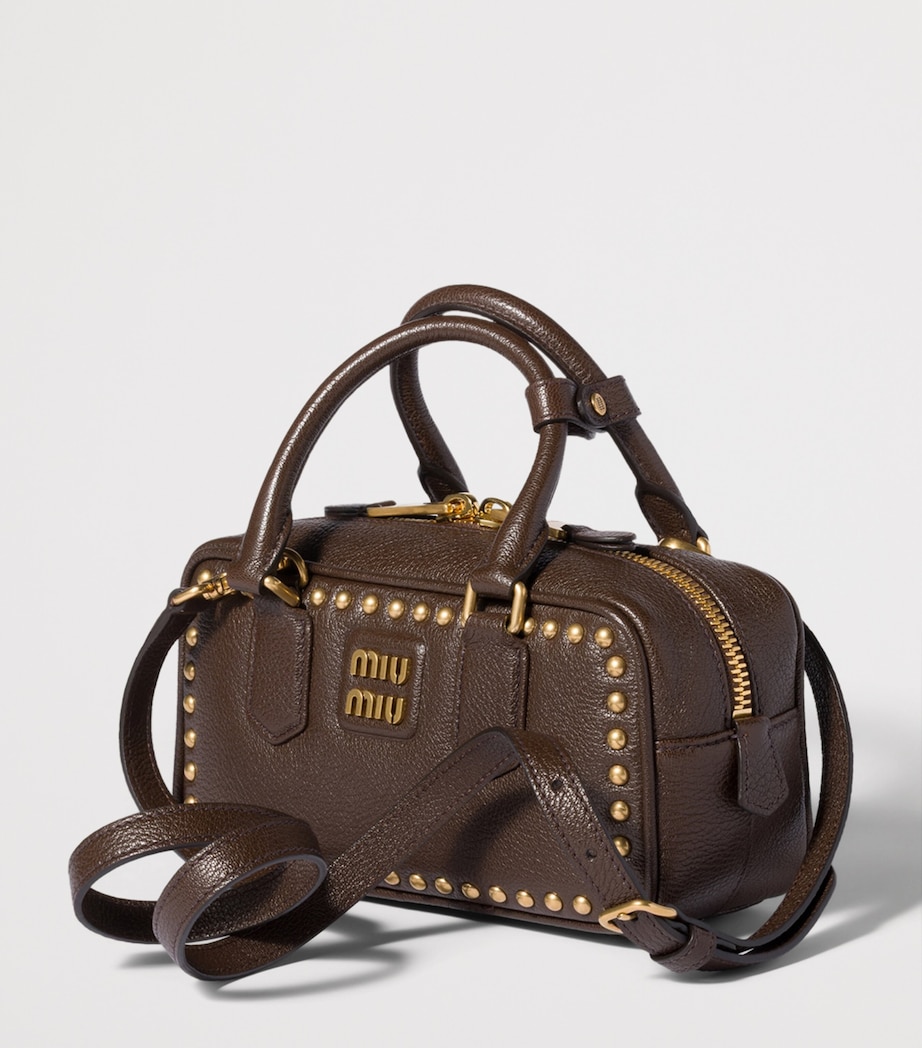 Miu Miu Leather Studded Arcadie Top-Handle Bag Brown Image 3