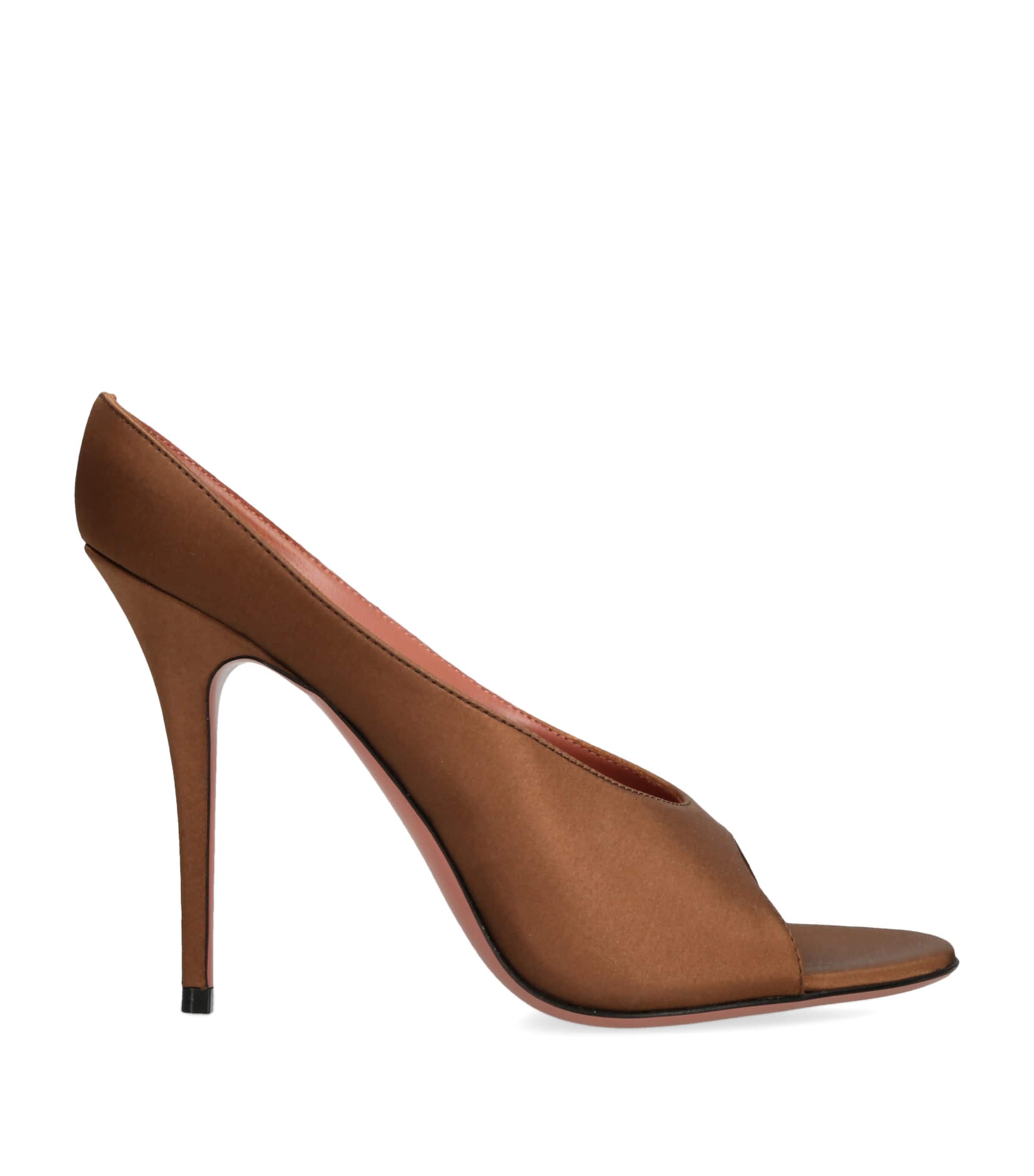 Amina Muaddi Satin Anok Heeled Slipper 105 In Brown