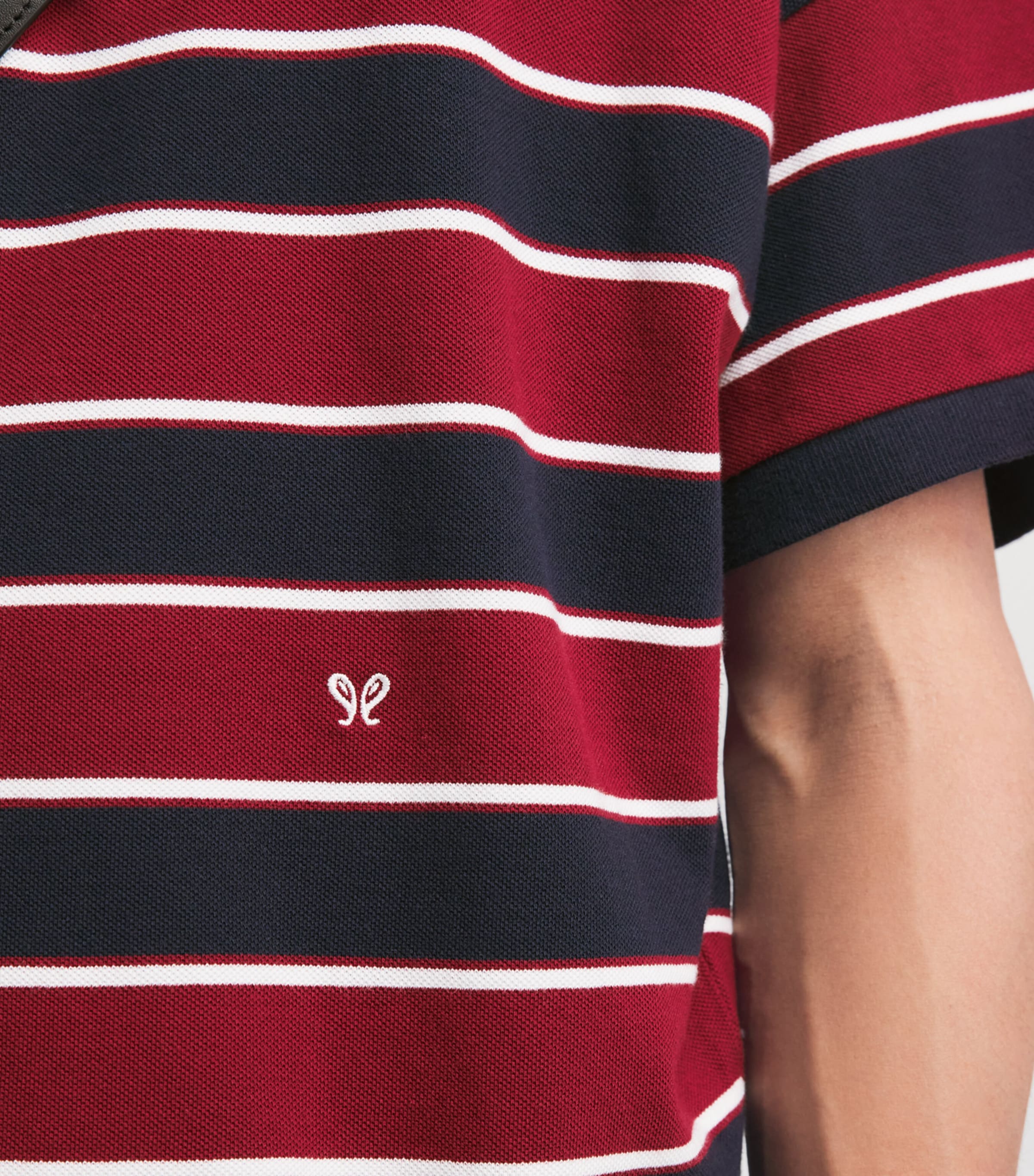 Rhude Mens Stripe Fontaine Polo Shirt Bordaux/blu/wht Image 3