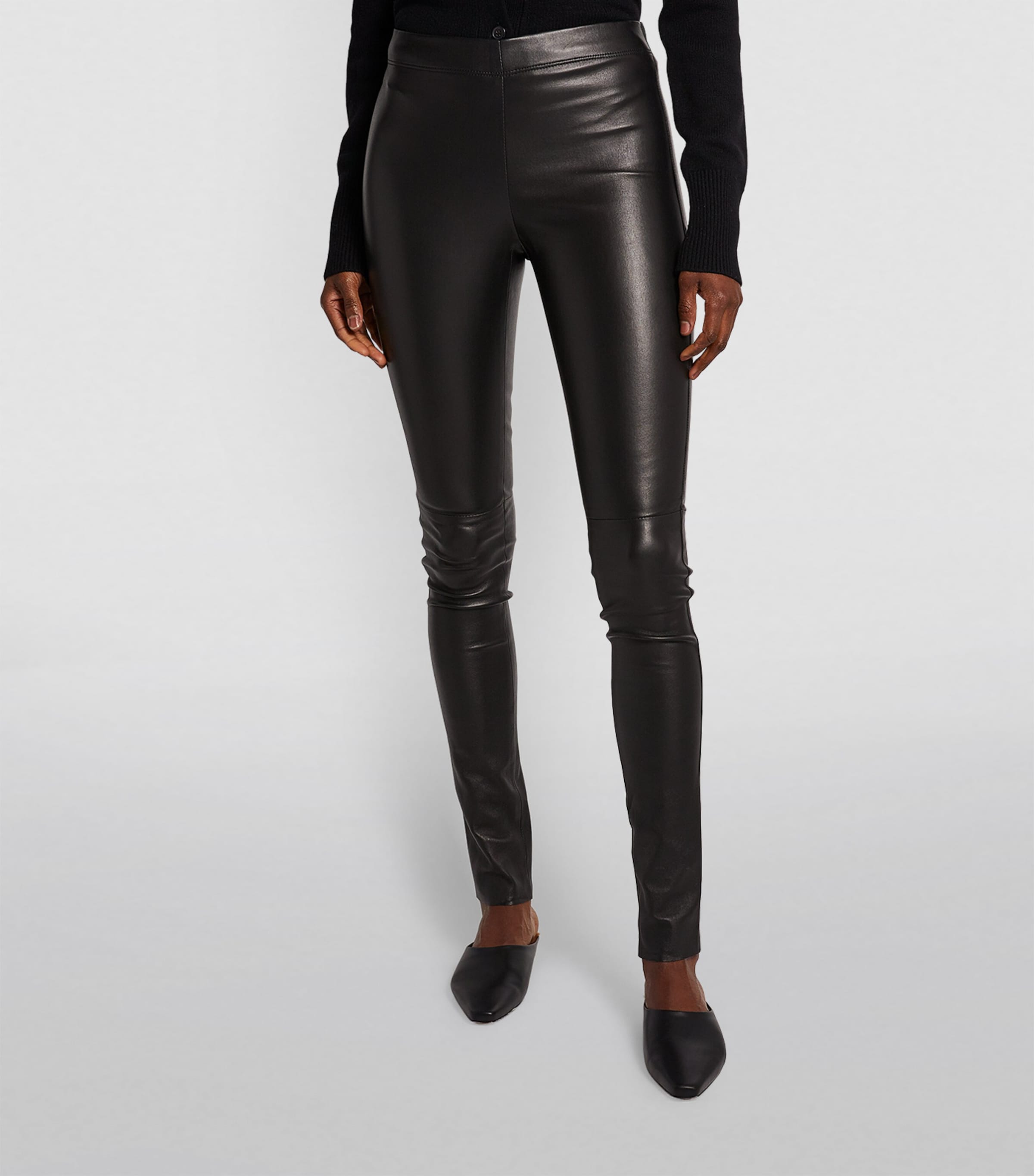 Leather Stretch Leggings BLACK Image 3