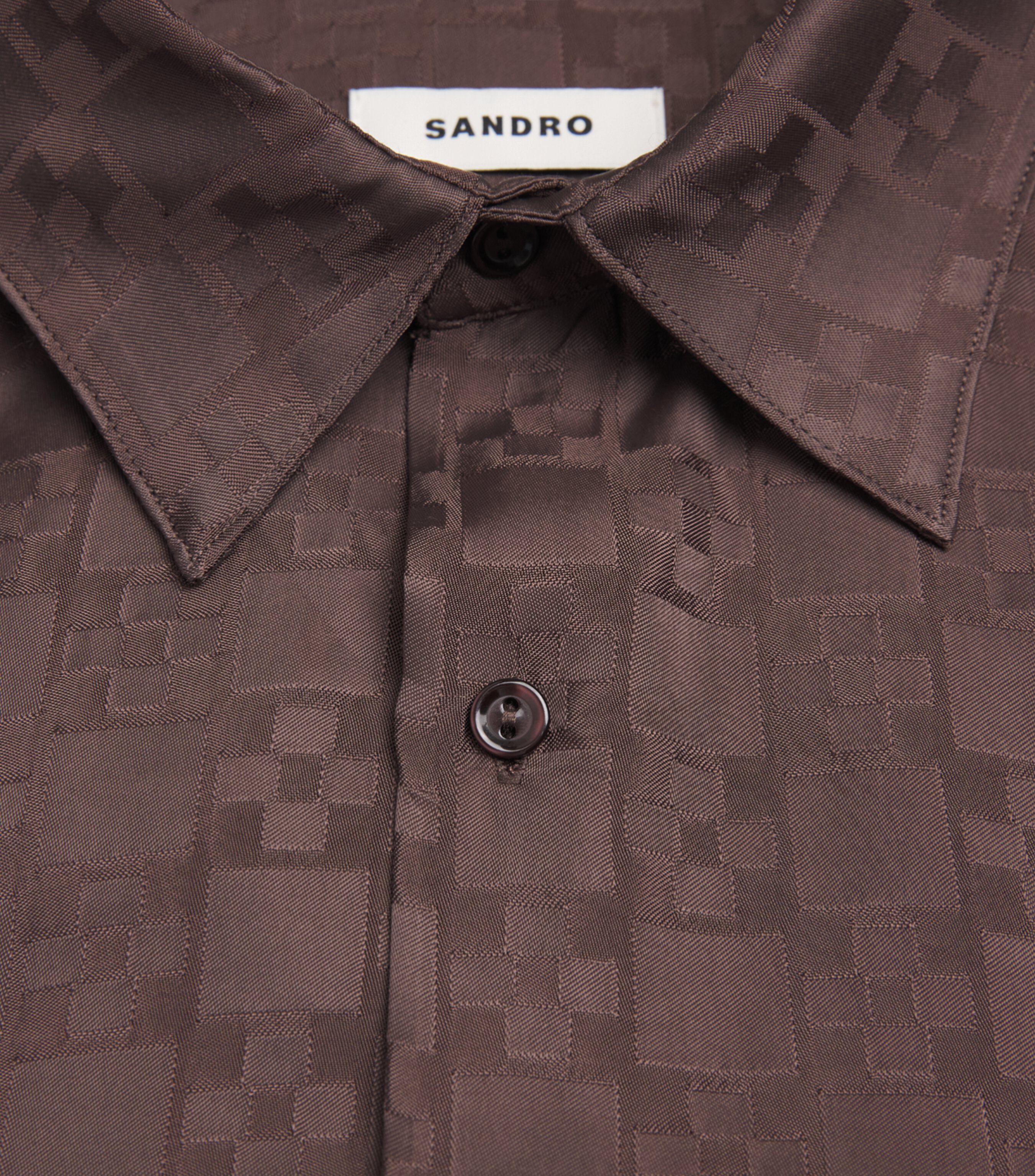 Sandro Paris Mens Jacquard Cross Short-Sleeve Shirt Chocolate Image 6