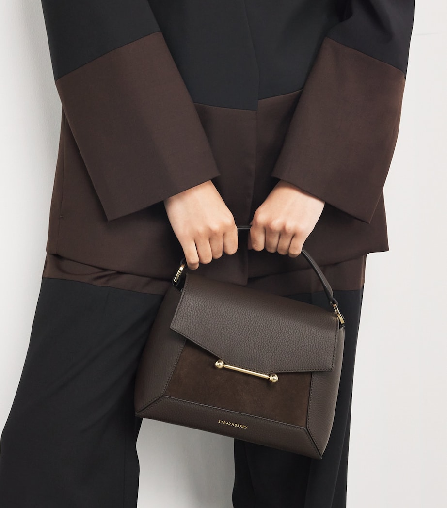Strathberry Leather Mosaic Top-Handle Bag Dark Chocolate Image 2