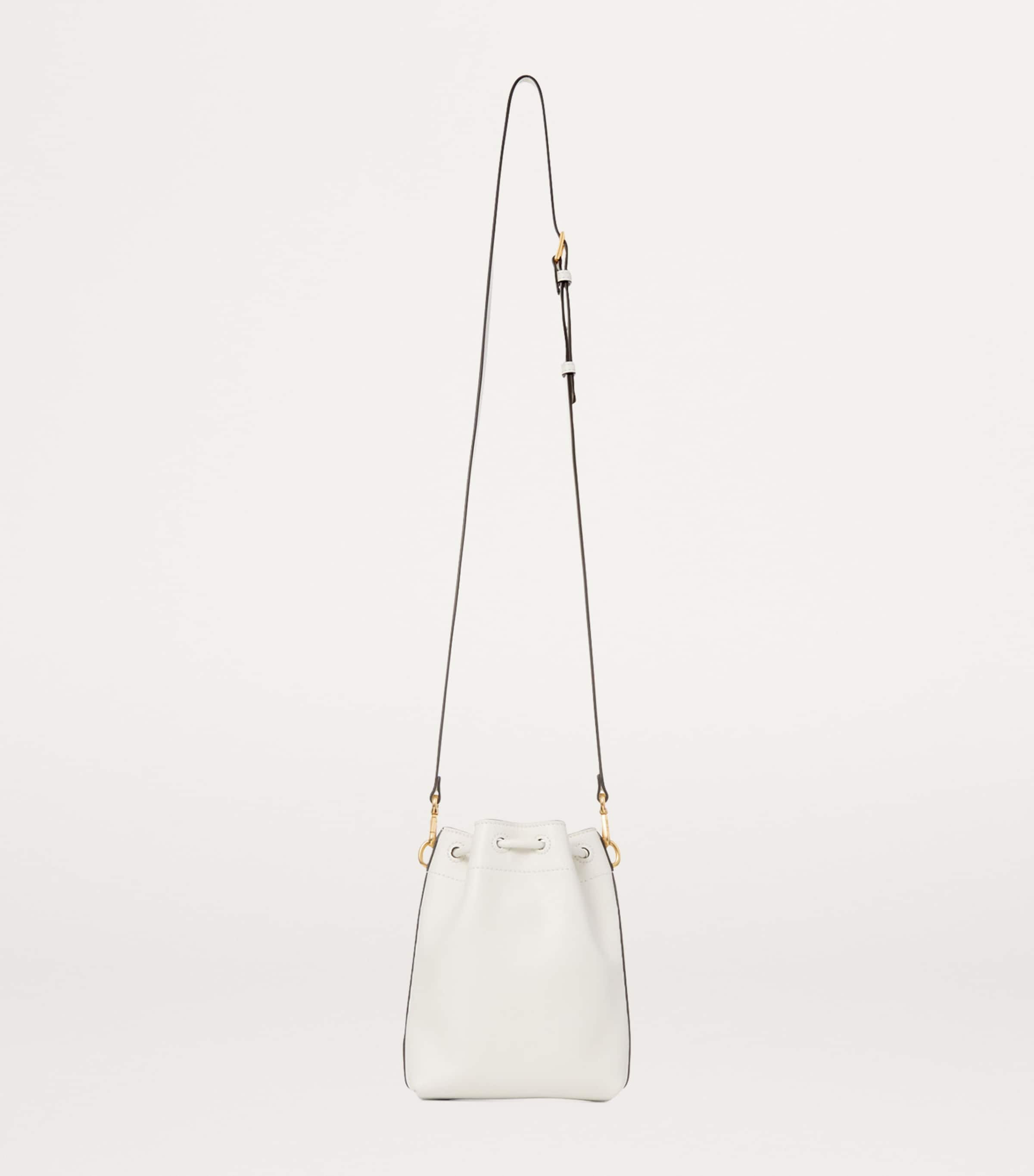 Mini Leather Cinch Bucket Bag LATTE/GOLD Image 5