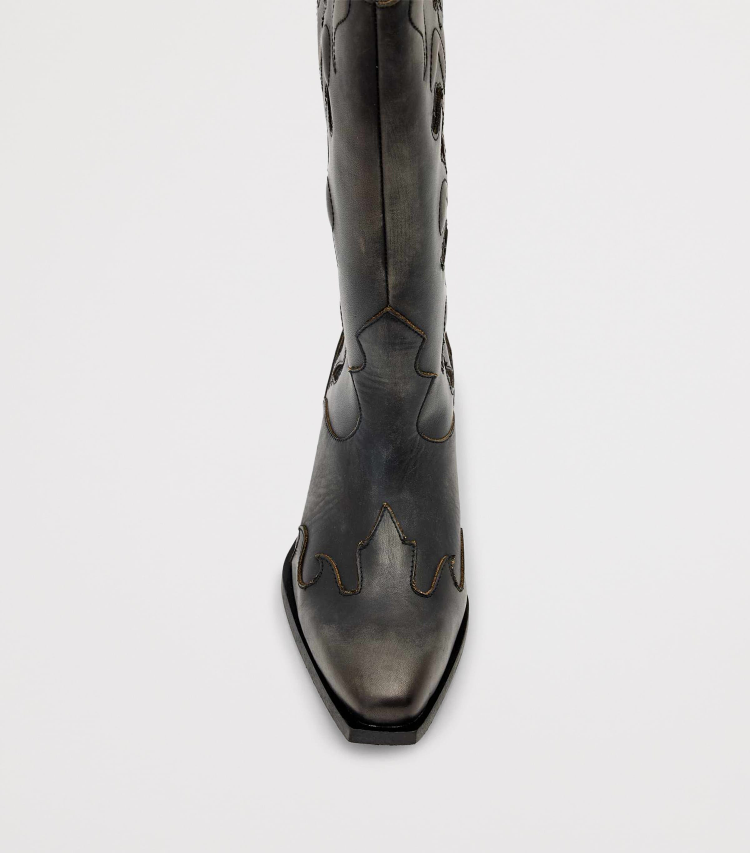 AllSaints Leather Dolly Cowboy Boots 47 Etch Dark Brown Image 4