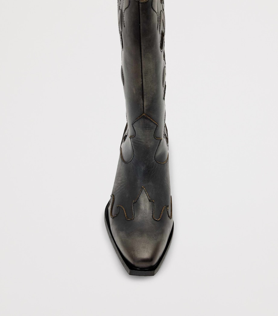 AllSaints Leather Dolly Cowboy Boots 47 Etch Dark Brown Image 4
