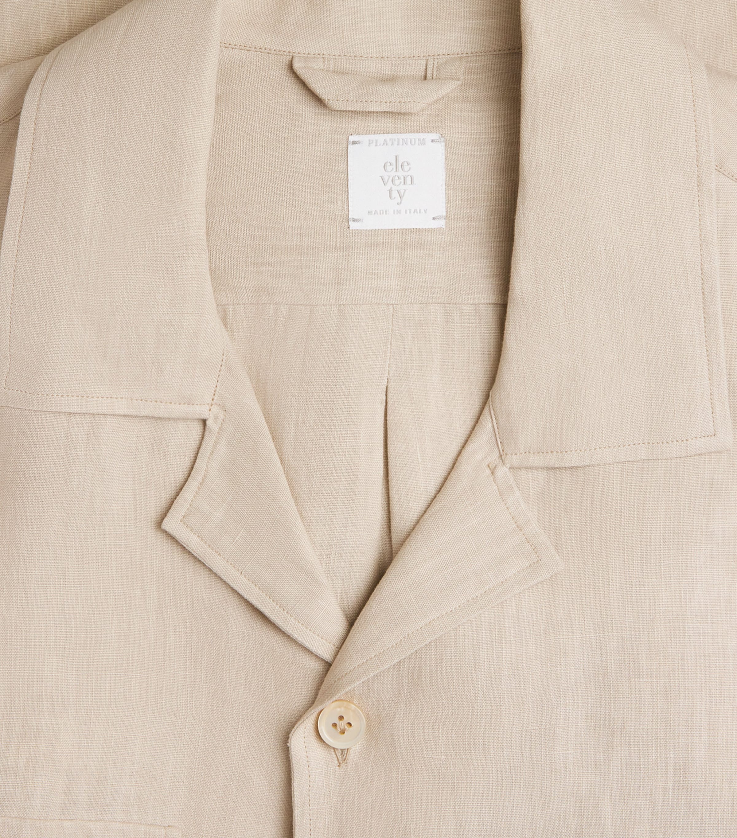 Eleventy Mens Linen Bowling Shirt Sabbia Image 6