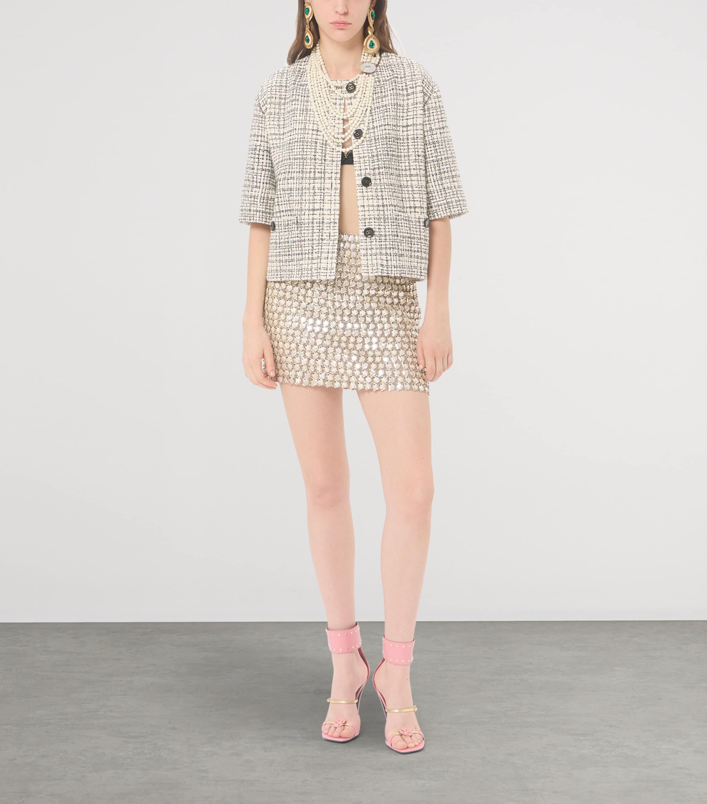 Valentino Womens Tweed Cropped-Sleeve Jacket Image 2