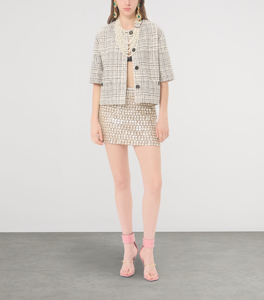 Valentino Womens Tweed Cropped-Sleeve Jacket Image 2