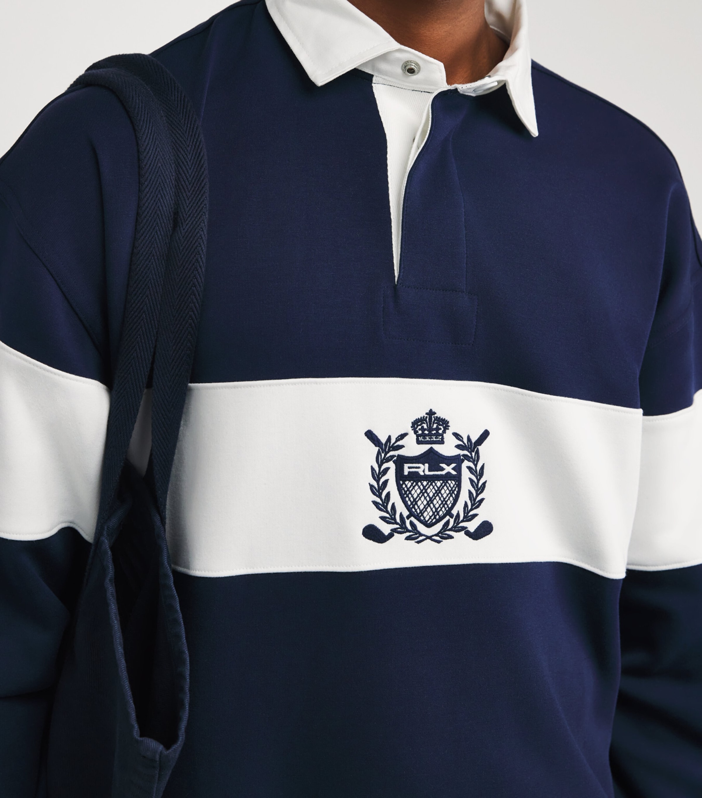 RLX Ralph Lauren Navy Crest Relaxed Rugby Shirt | Harrods US
