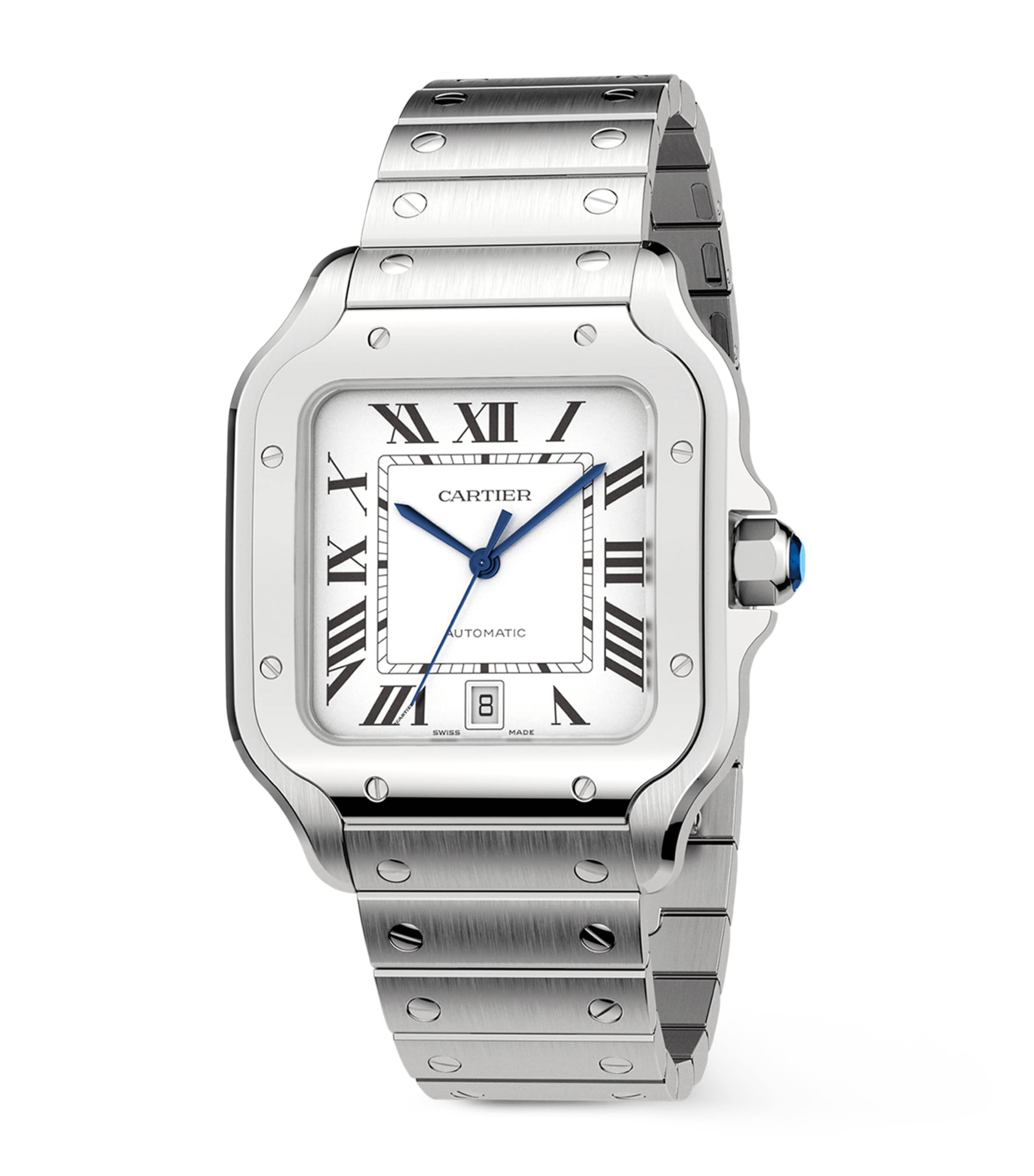 Large Steel Santos de Cartier Watch 39.8mm GREY Image 3