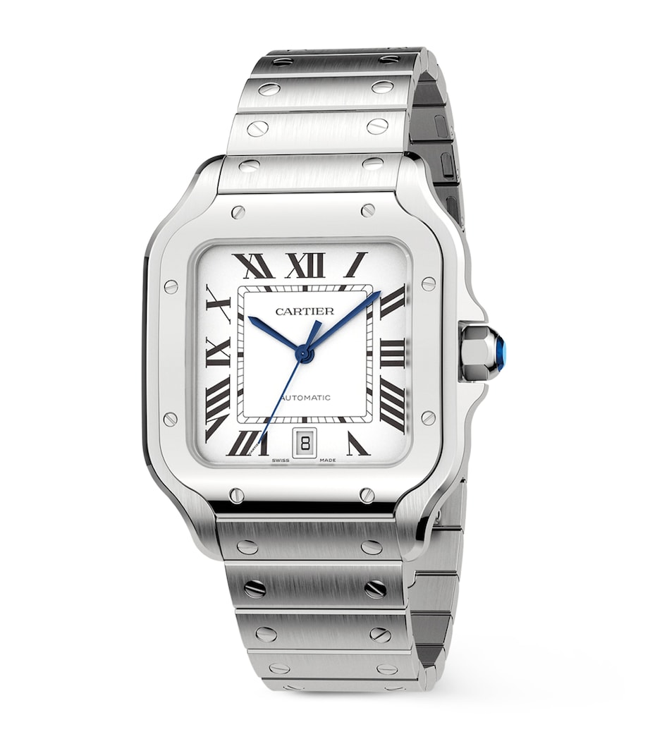 Large Steel Santos de Cartier Watch 39.8mm GREY Image 3