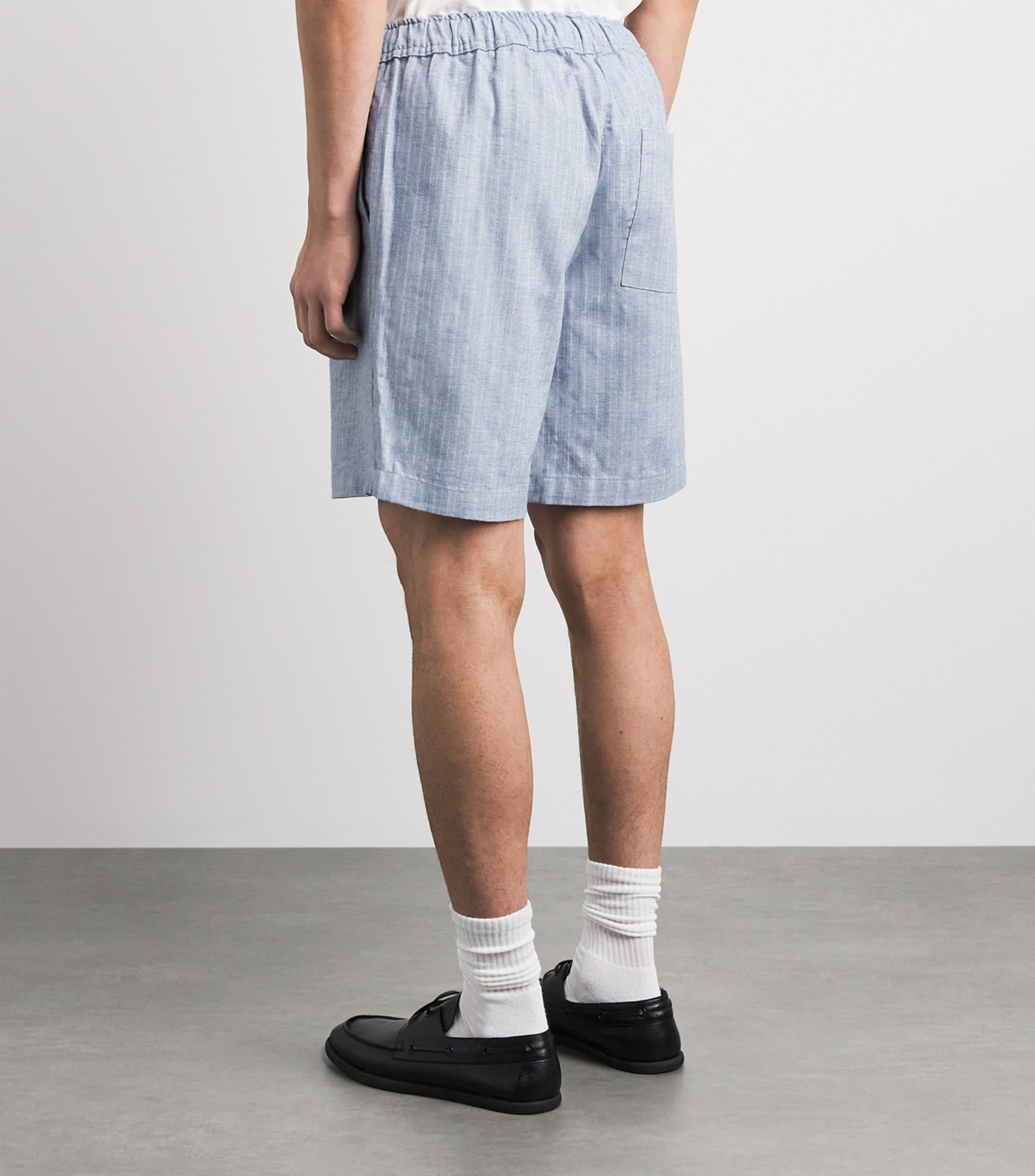 Wax London Mens Cotton-Linen Herringbone Kurt Shorts Light Blue Image 5