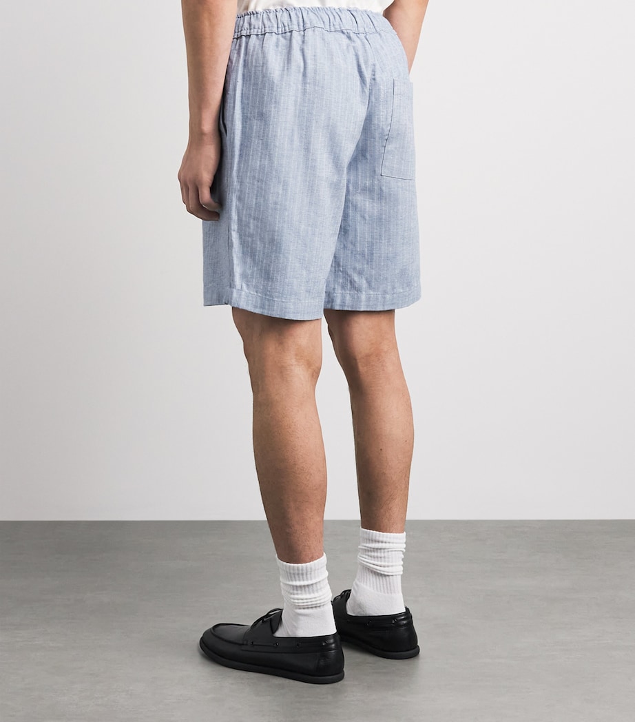 Wax London Mens Cotton-Linen Herringbone Kurt Shorts Light Blue Image 5