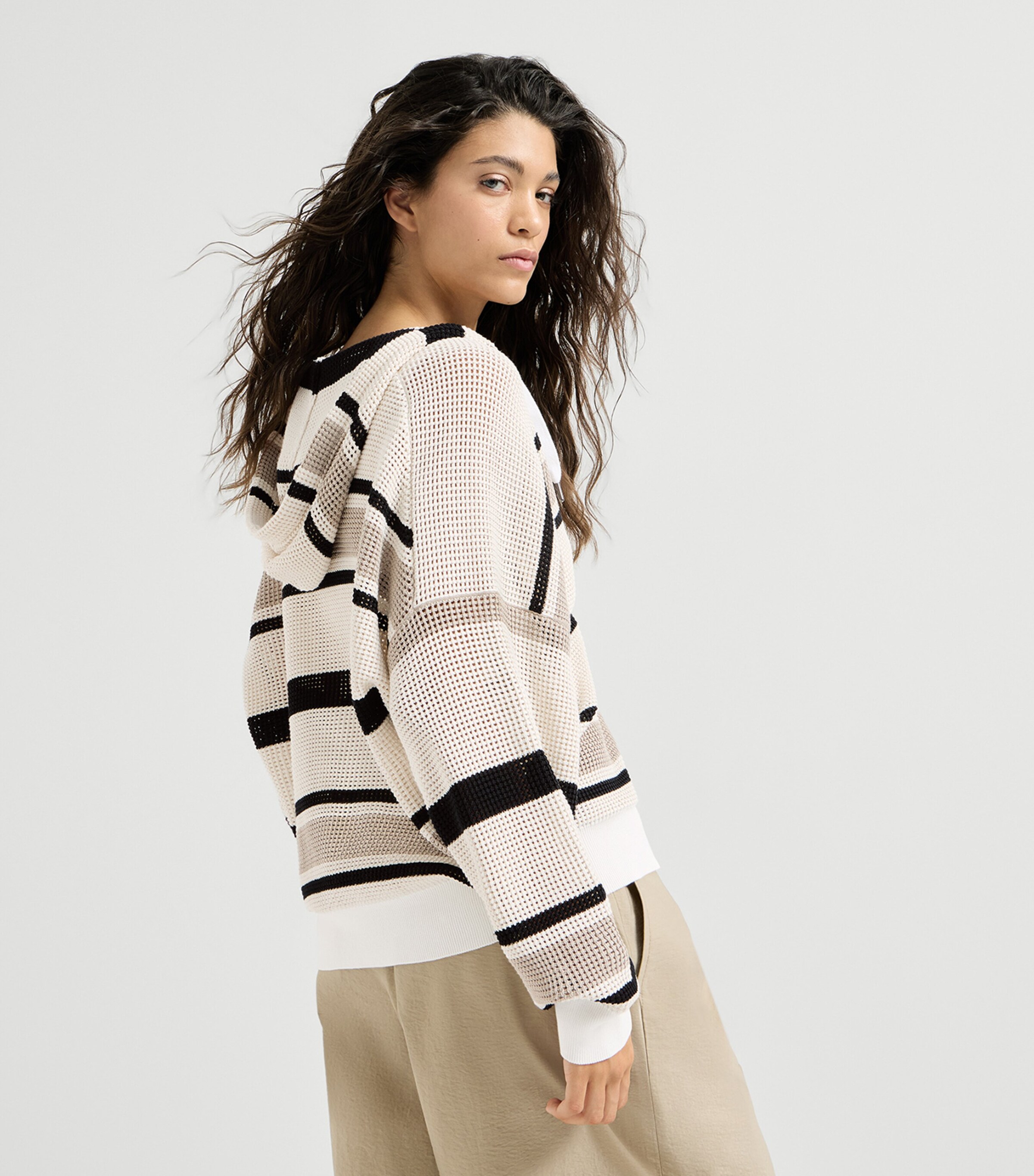 Brunello Cucinelli Womens Cotton Stripe Zip-Up Hoodie Image 5
