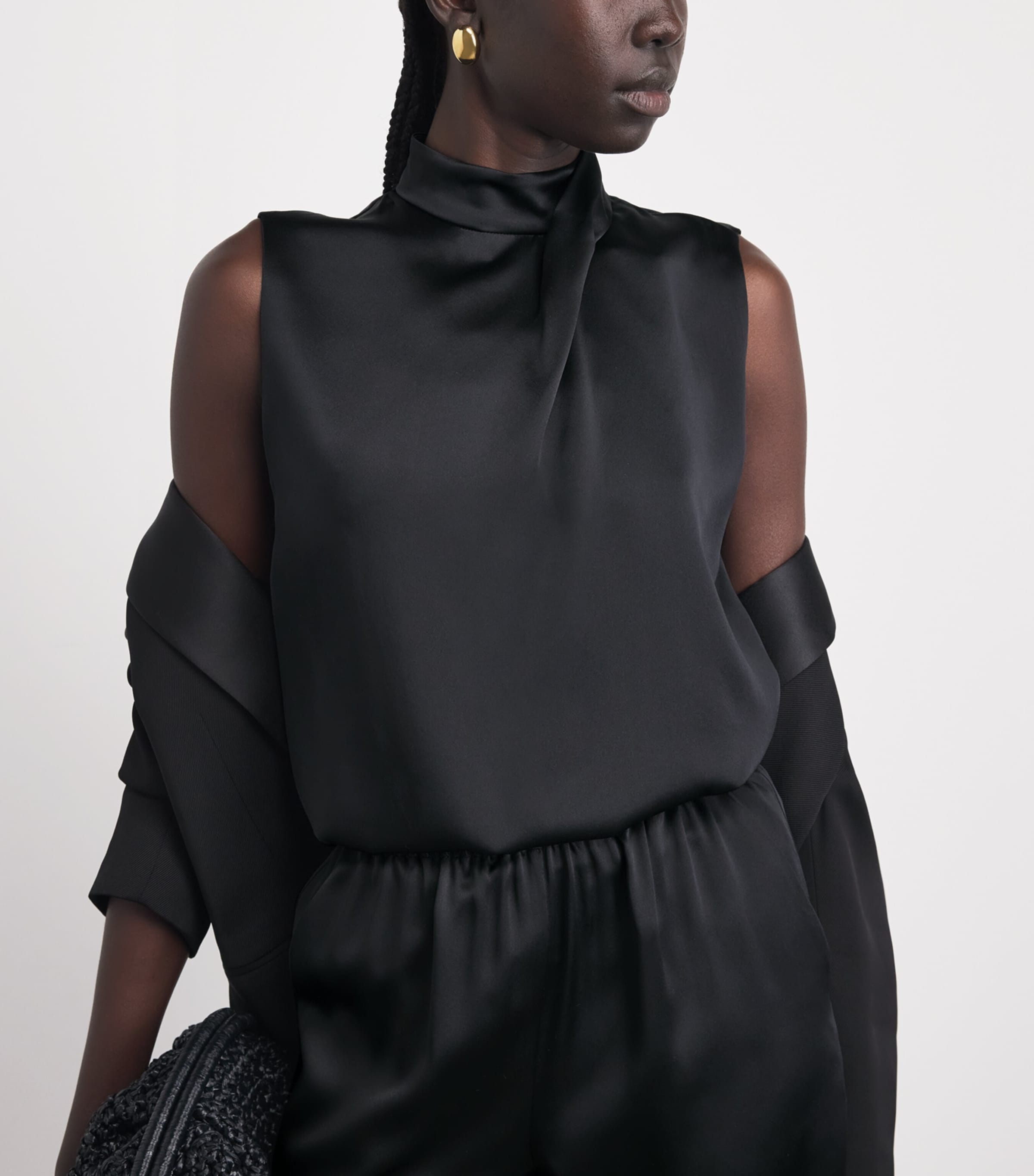 Eleventy Womens Silk High-Neck Top Nero Image 3