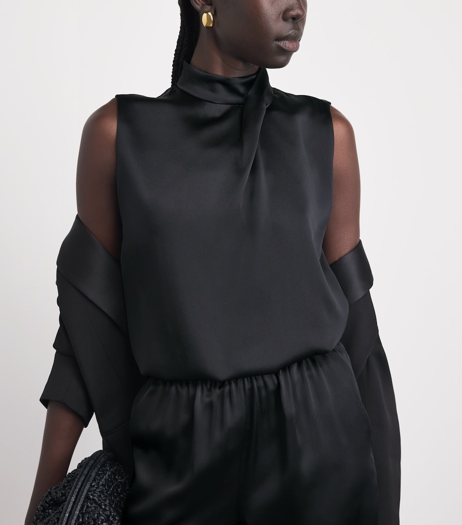 Eleventy Womens Silk High-Neck Top Nero Image 3