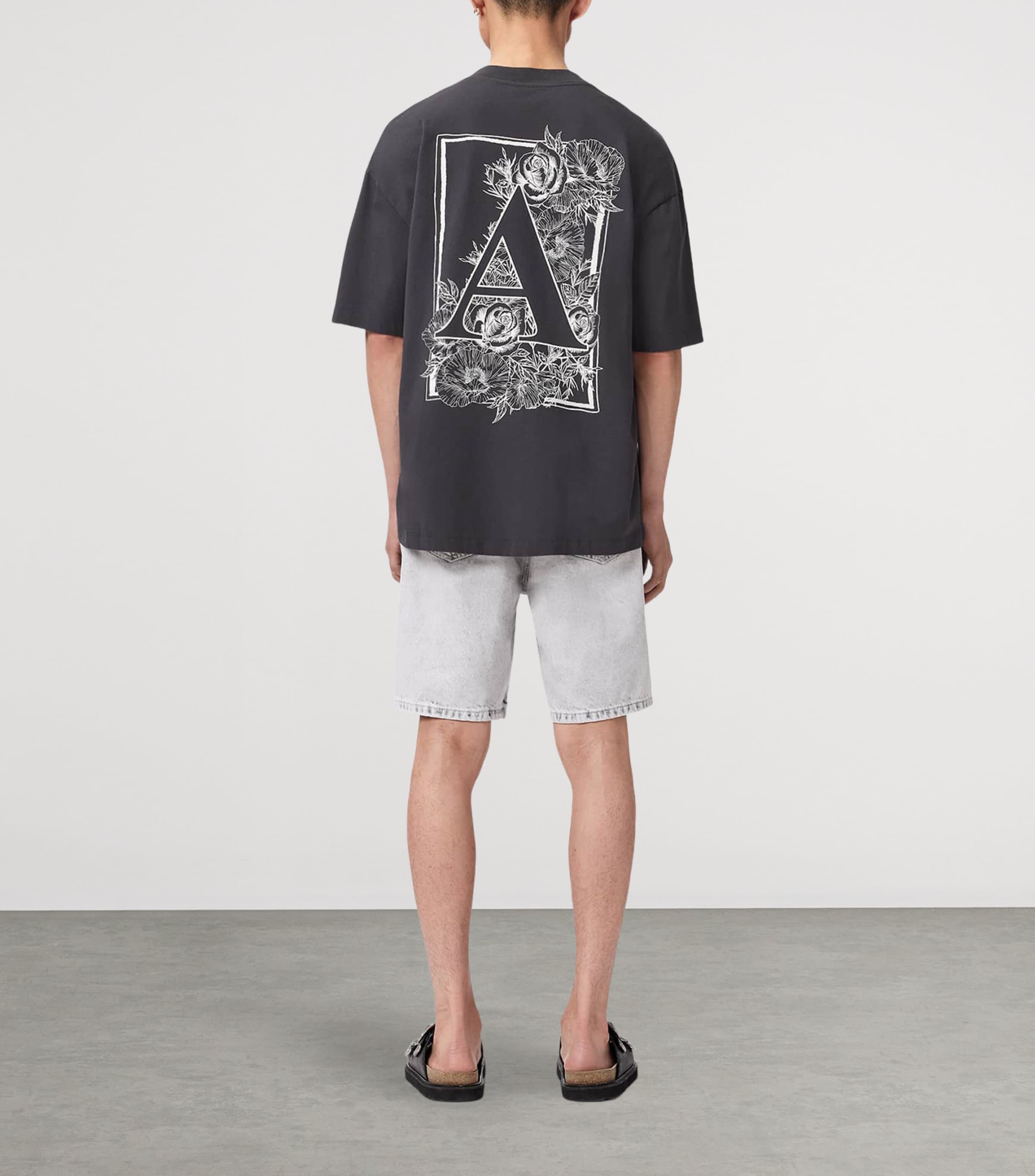 AllSaints Mens Lenny Straight Denim Shorts Bleached Grey Image 4