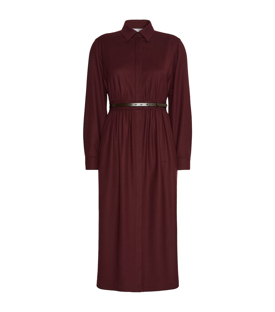 Max Mara Womens Stretch-Virgin Wool Belted Shirt Dress Wine Coloured Image 1