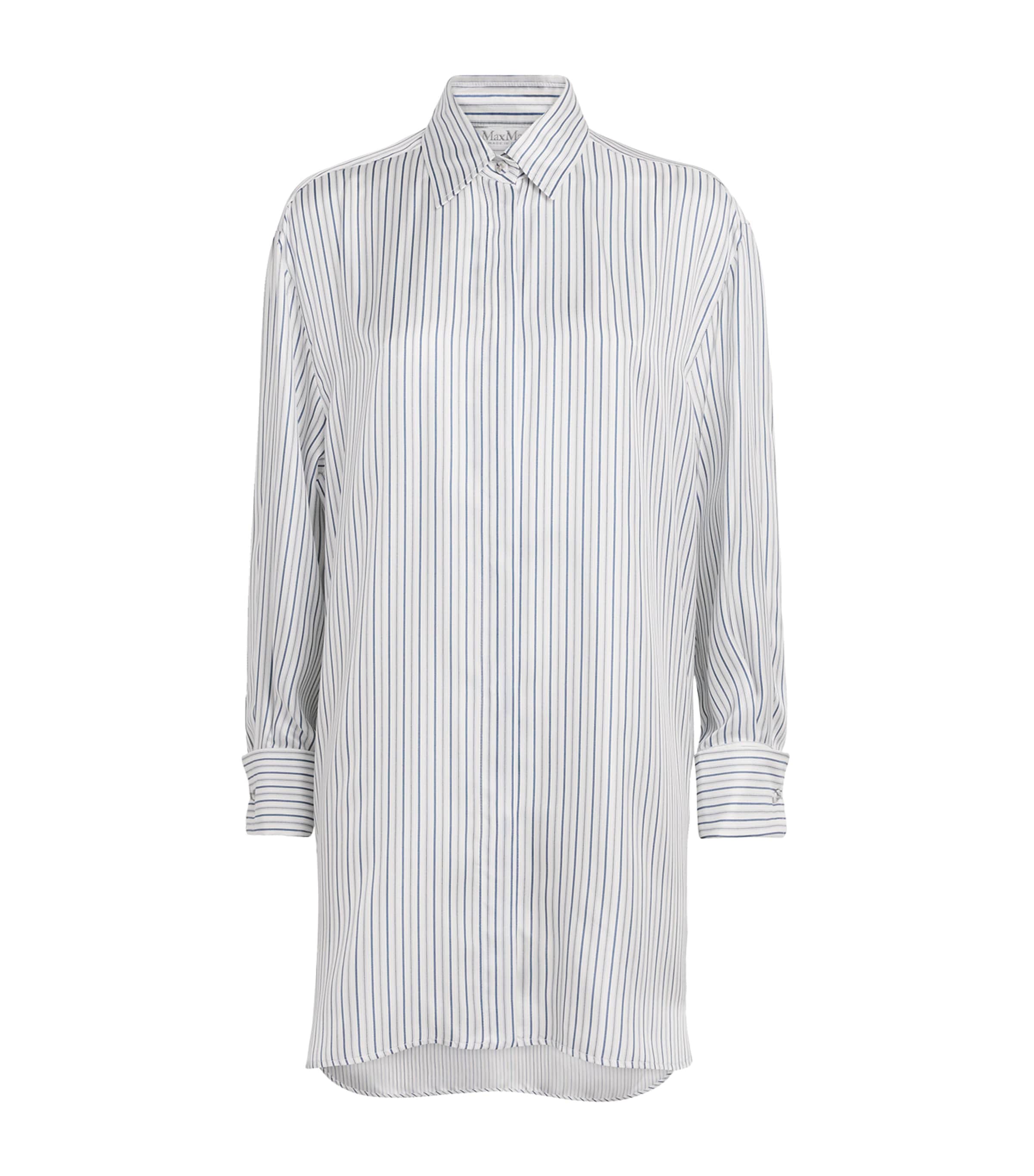 Max Mara Silk Stripe Mini Shirt Dress In White