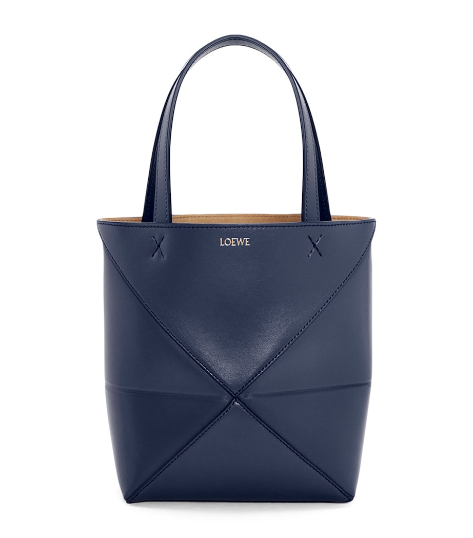 Mini Leather Puzzle Fold Tote Bag ABYSS BLUE Image 1