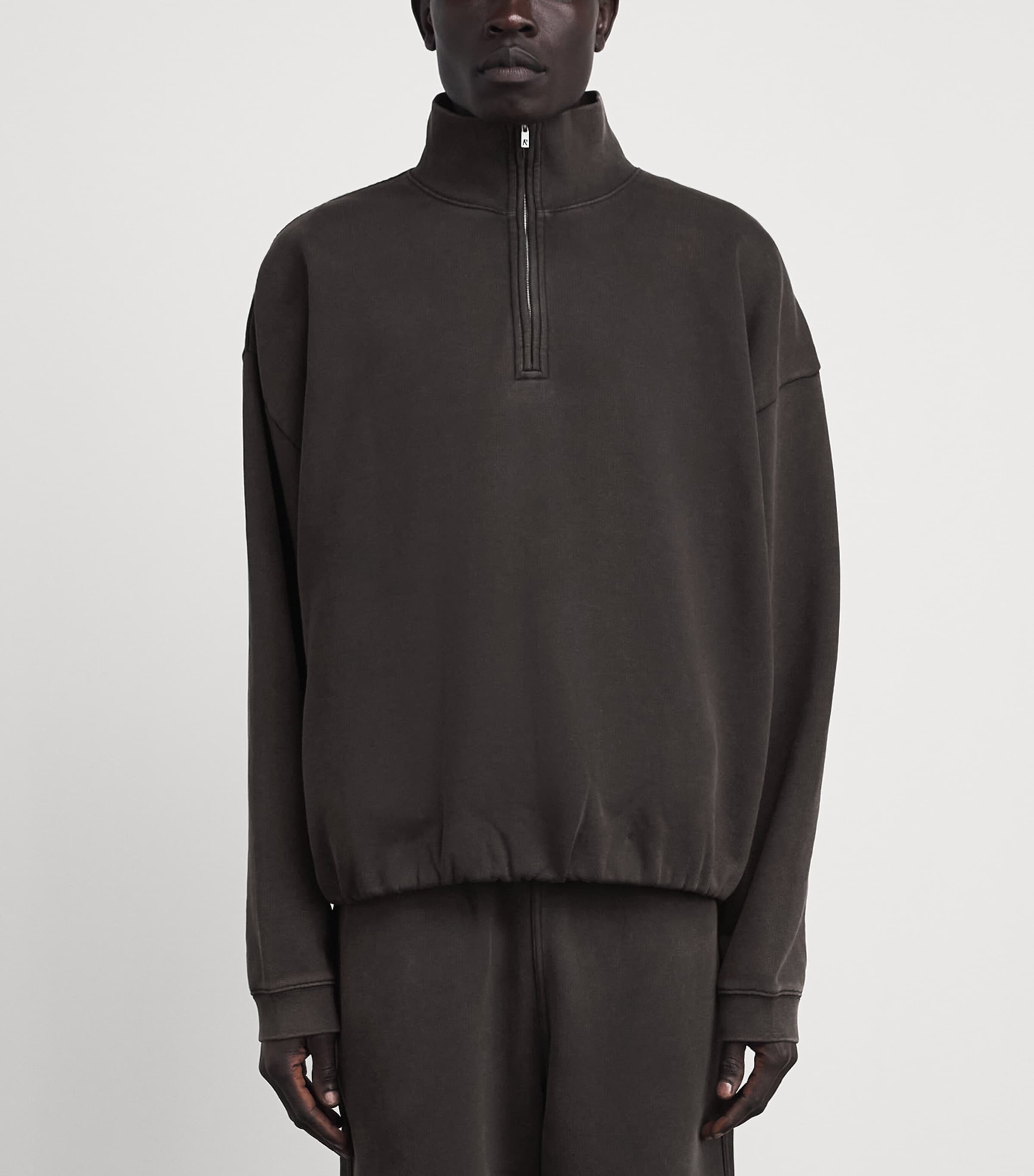 Represent Mens Cotton Initial Quarter-Zip Sweatshirt Coffee Image 4