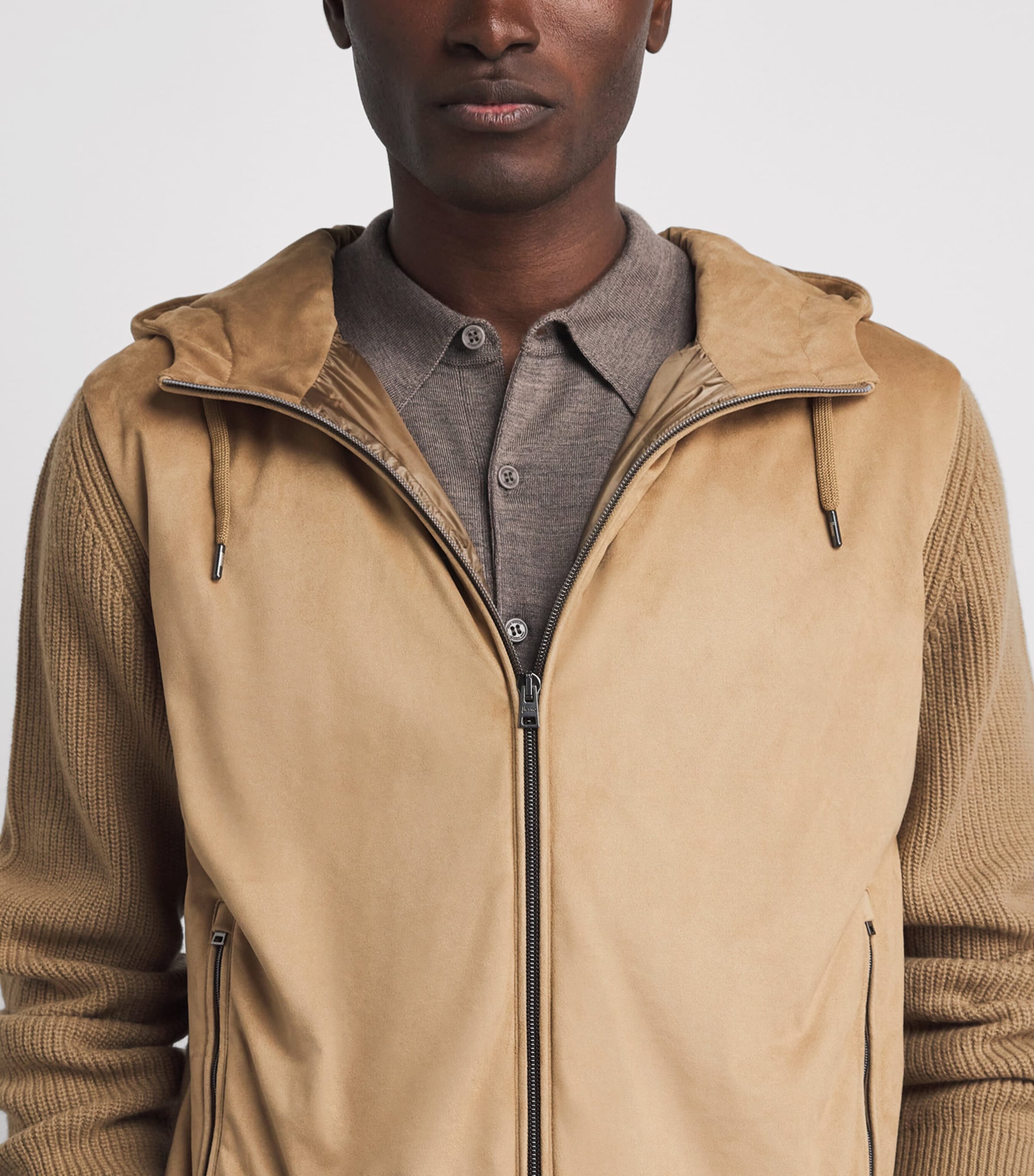 Herno Mens Wool Hybrid Hooded Jacket Cammello Image 3