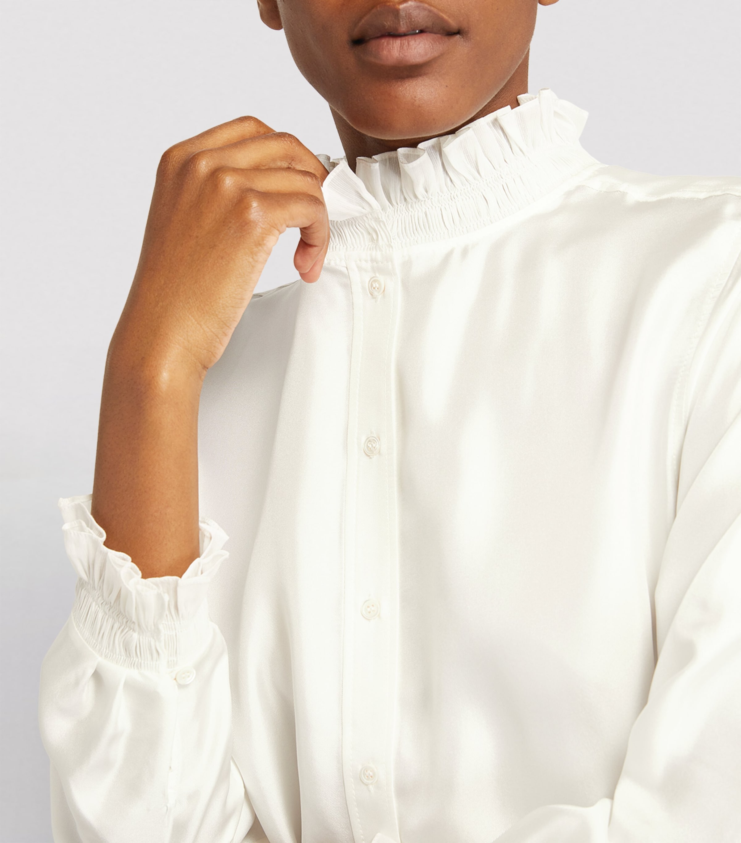 Silk Gathered-Collar Shirt ECRU Image 6