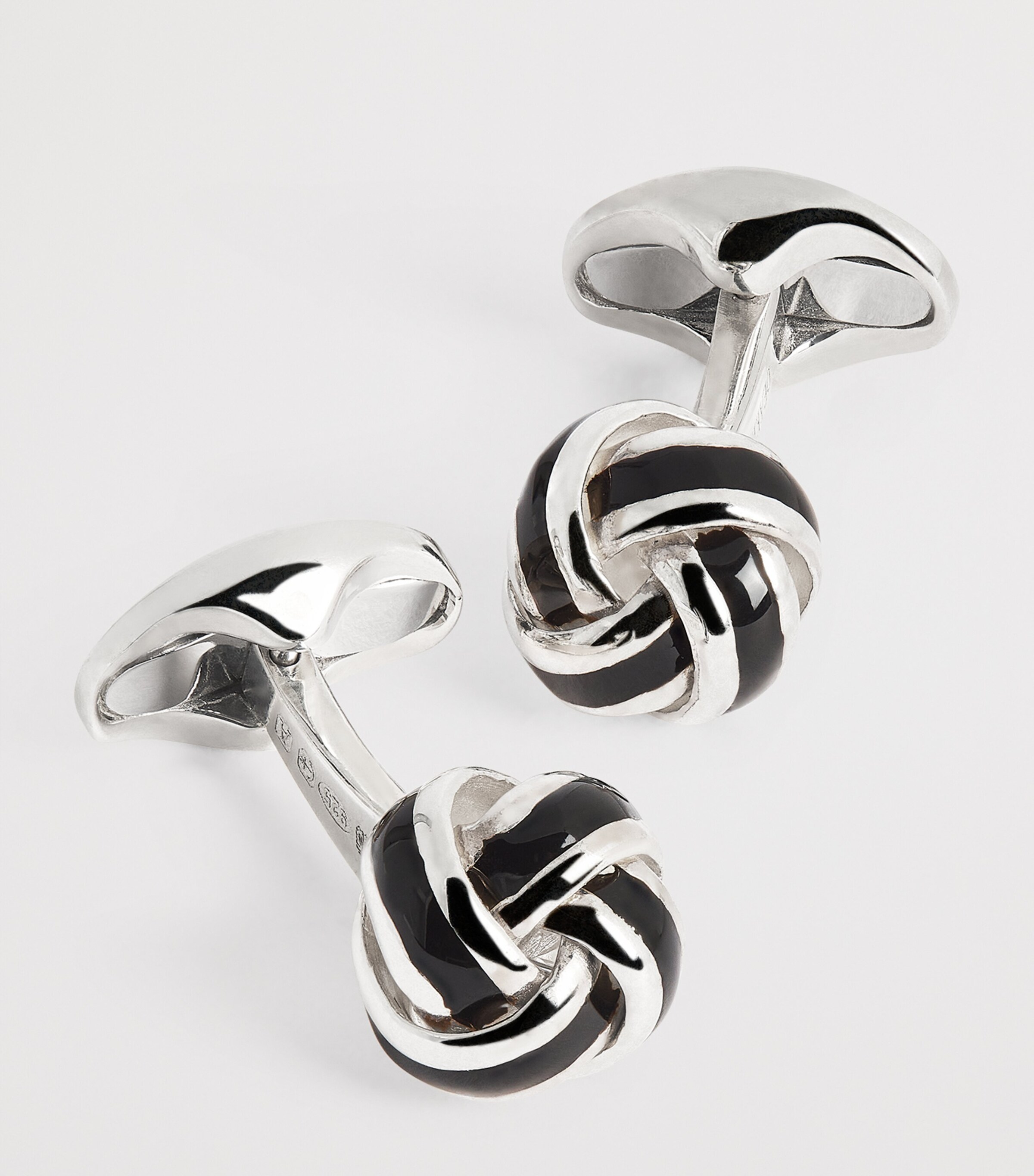 Deakin & Francis Sterling Silver and Enamel Knot Cufflinks Black Image 6