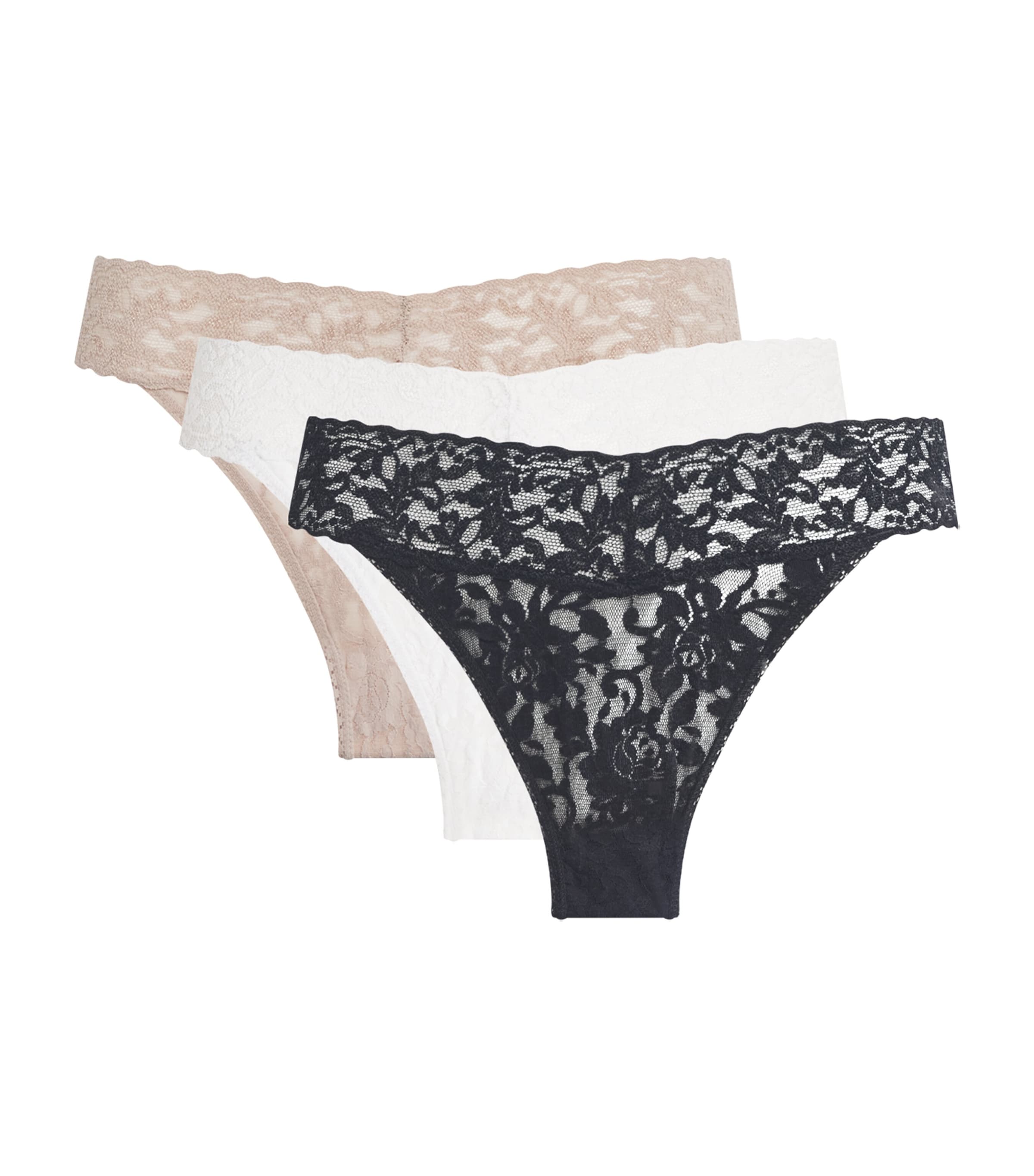 Lace Low-Rise Thongs (Pack of 3) BLACK/WHITE/CHA Image 1